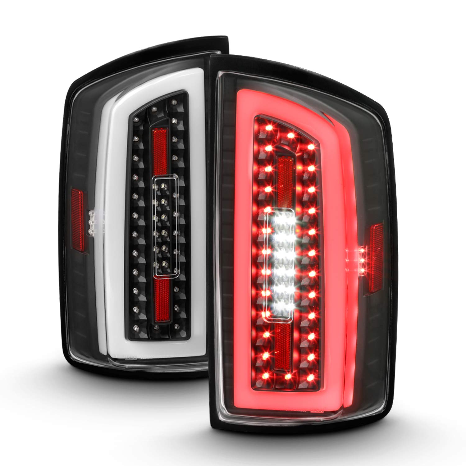 AKKON Full LED Tube Bar Black Tail Lights Brake Lamp Pair for 2007-2009 Dodge Ram 1500 2500 3500 - Upgrade Your Truck's Style & Safety for Night Driving & Off-Road Adventures