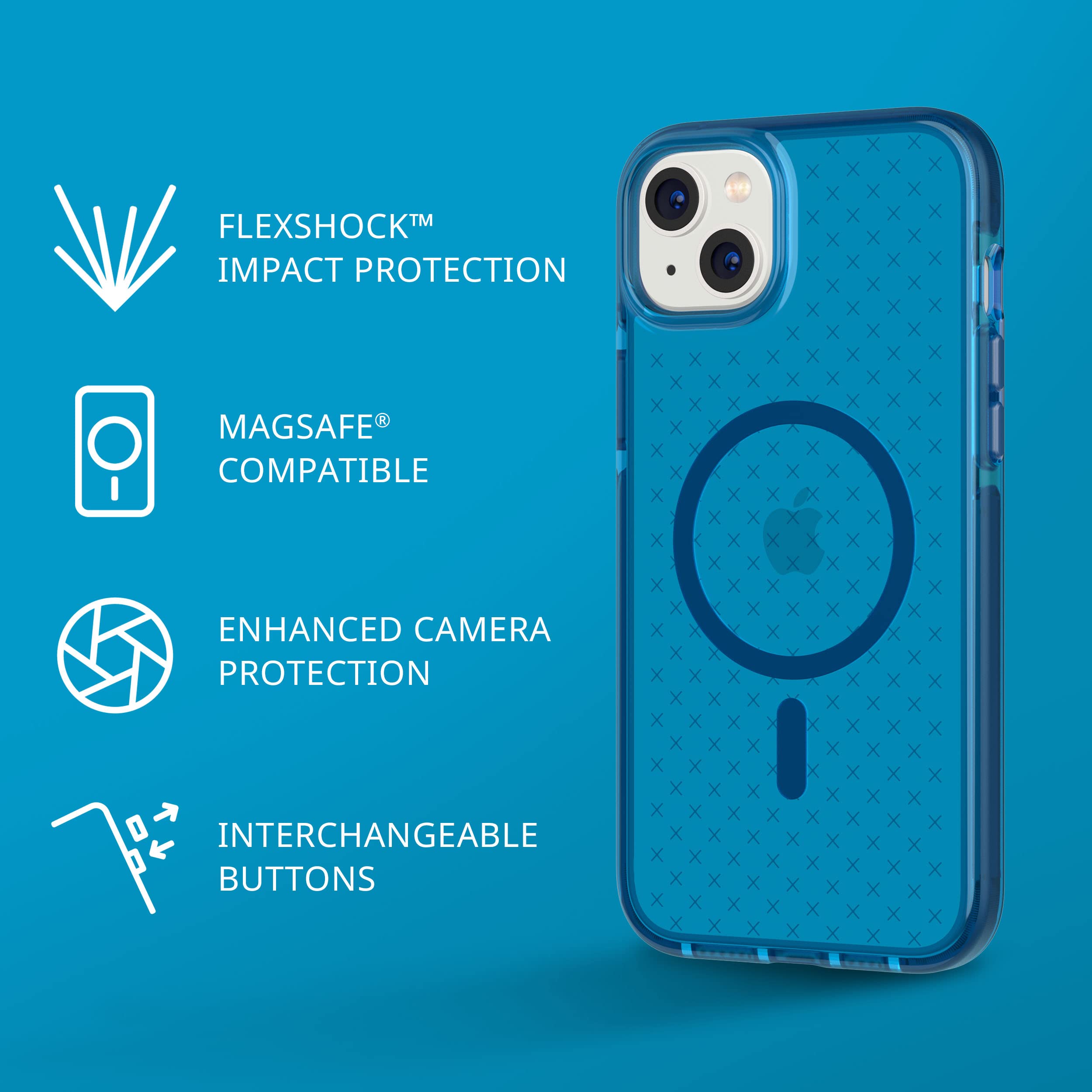 Tech21 Evo Check iPhone 14 Plus Case with MagSafe® Compatibility - Slim Shock-Absorbing Protective Cover | 16ft Drop Protection & Enhanced Buttons (Classic Blue) | Perfect for Daily Use, Travel & Outdoor Activities
