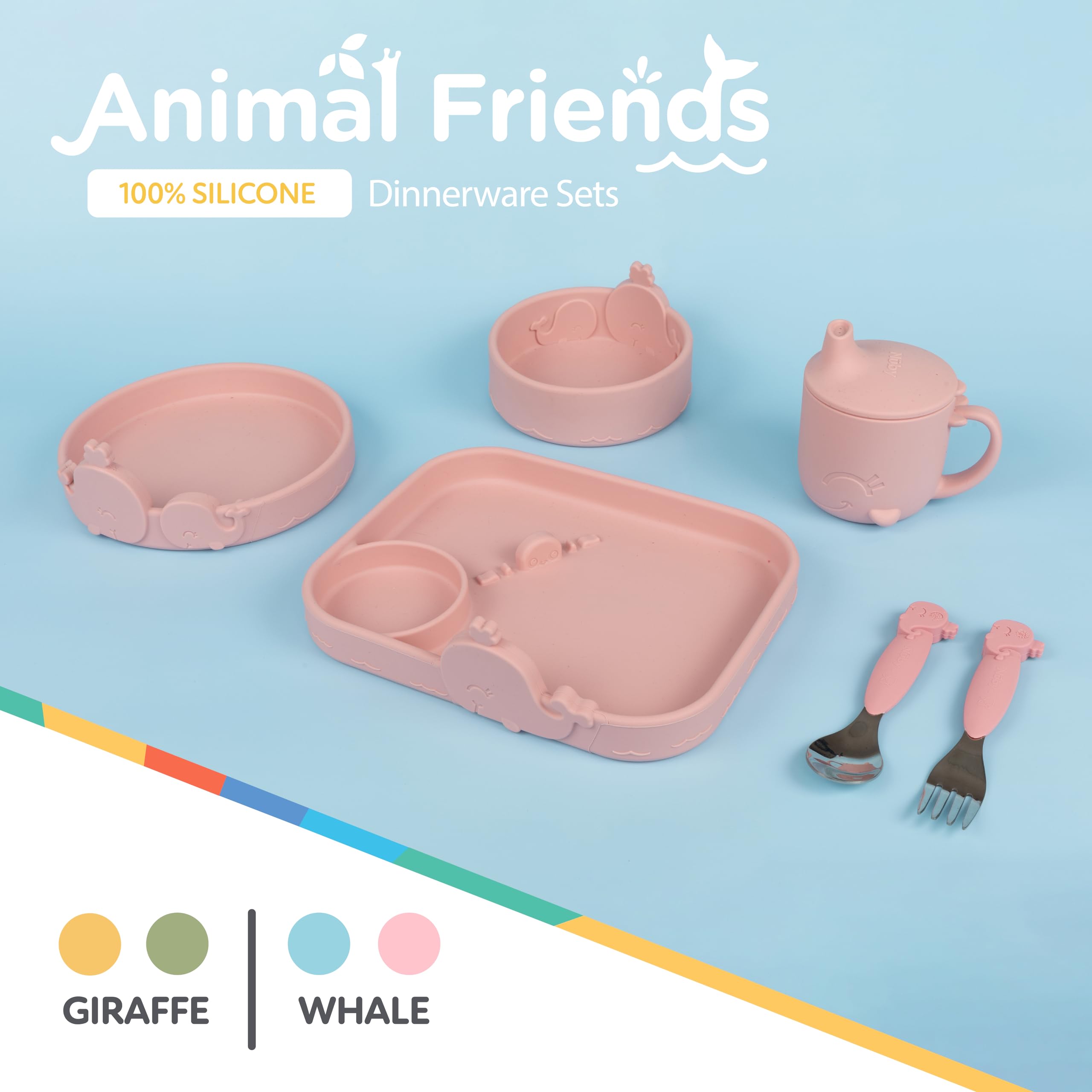 Nuby Silicone Toddler Bowl with Animal Design - BPA-Free Baby Feeding Bowl for 6+ Months - Pink Whale Bowl for Kids - Perfect for Baby-Led Weaning & Mess-Free Mealtime