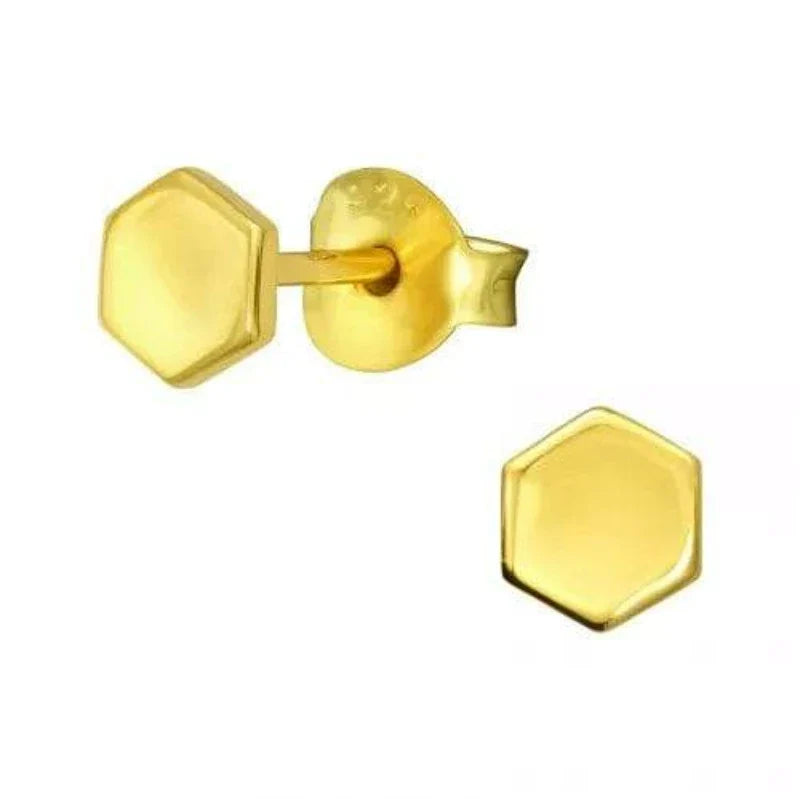 14K Gold Hexagon Stud Earrings for Women - Minimalist Geometric Earrings for Everyday Wear & Gift Giving