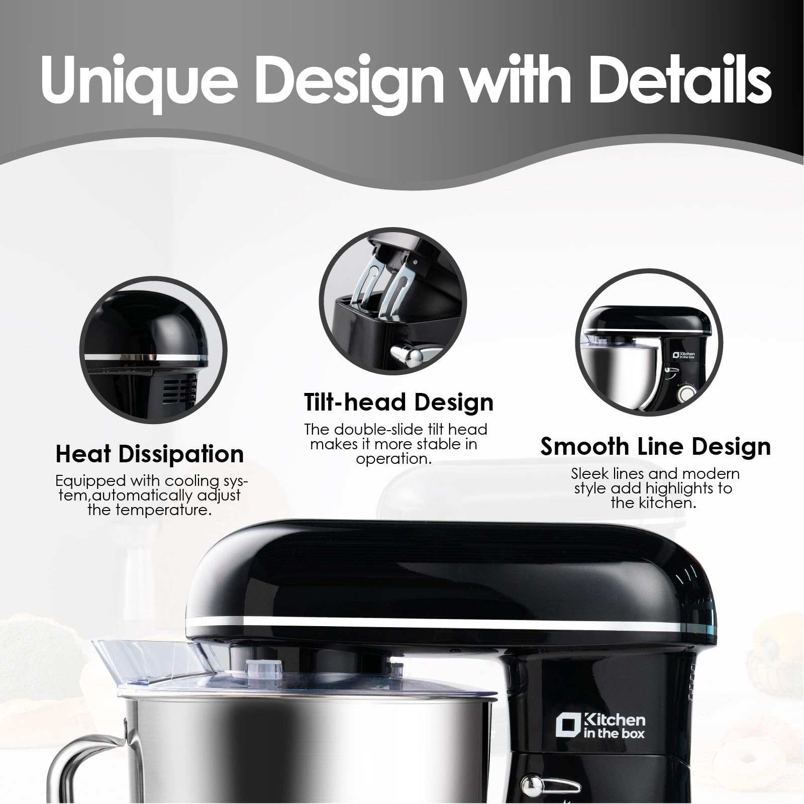 900W 8.5QT Stand Mixer - 6-Speed Electric Kitchen Mixer with Dough Hook, Flat Beater & Egg Whisk - Large Capacity Food Mixer for Baking, Cooking & Meal Prep - Perfect for Home Bakers & Professional Chefs (Black)