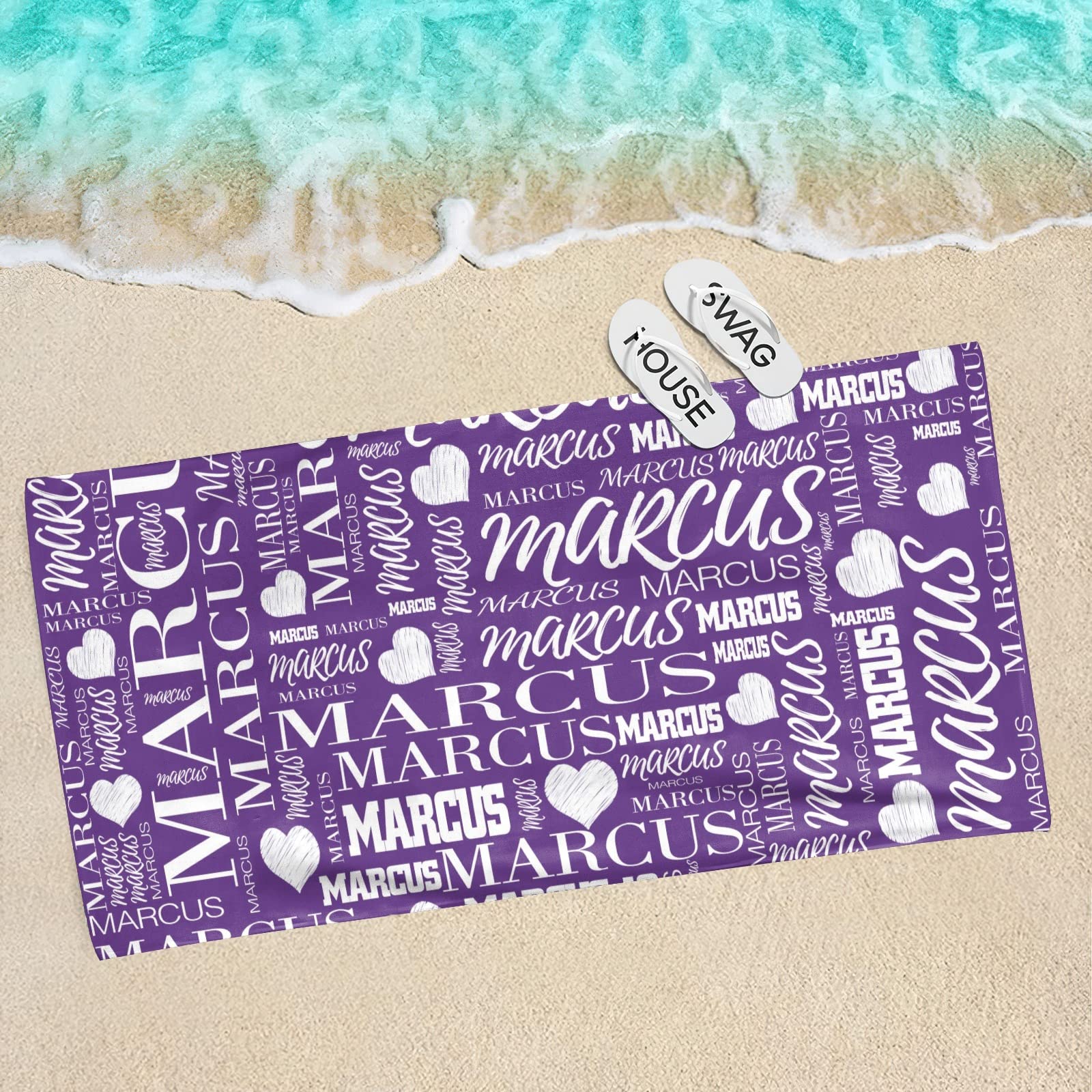 Personalized Beach Towels with Names - Custom Microfiber Travel, Pool & Bath Towels for Kids, Adults, Boys & Girls (Purple) - Perfect for Summer Vacations, Beach Trips & Poolside Relaxation