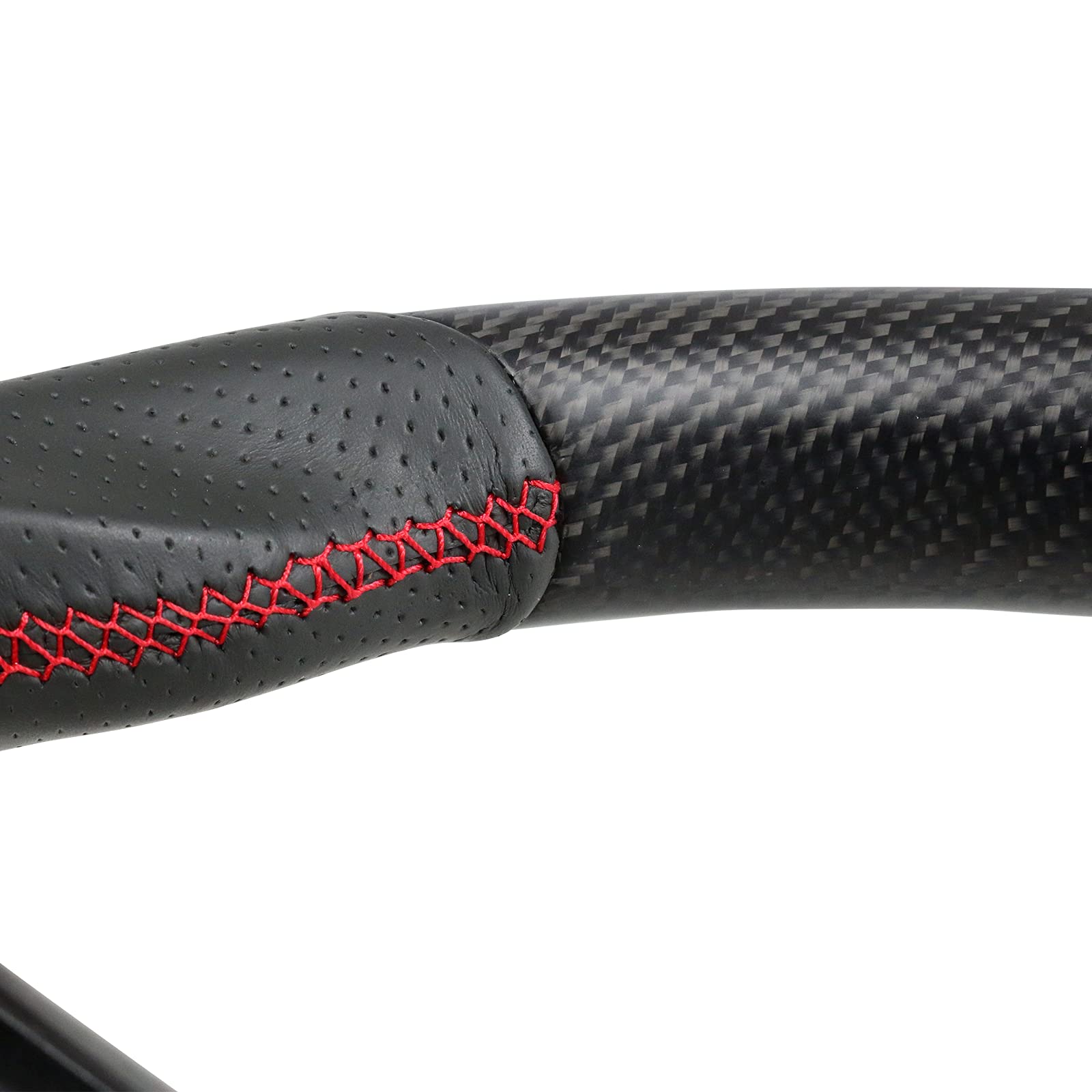 FREEMOTOR802 Matte Carbon Fiber & Perforated Leather Steering Wheel with Red Stitching - Compatible with 2012-2015 Chevrolet Camaro, Brushed Aluminum Trim Kit | Upgrade Your Ride for Sporty Driving & Luxury Feel