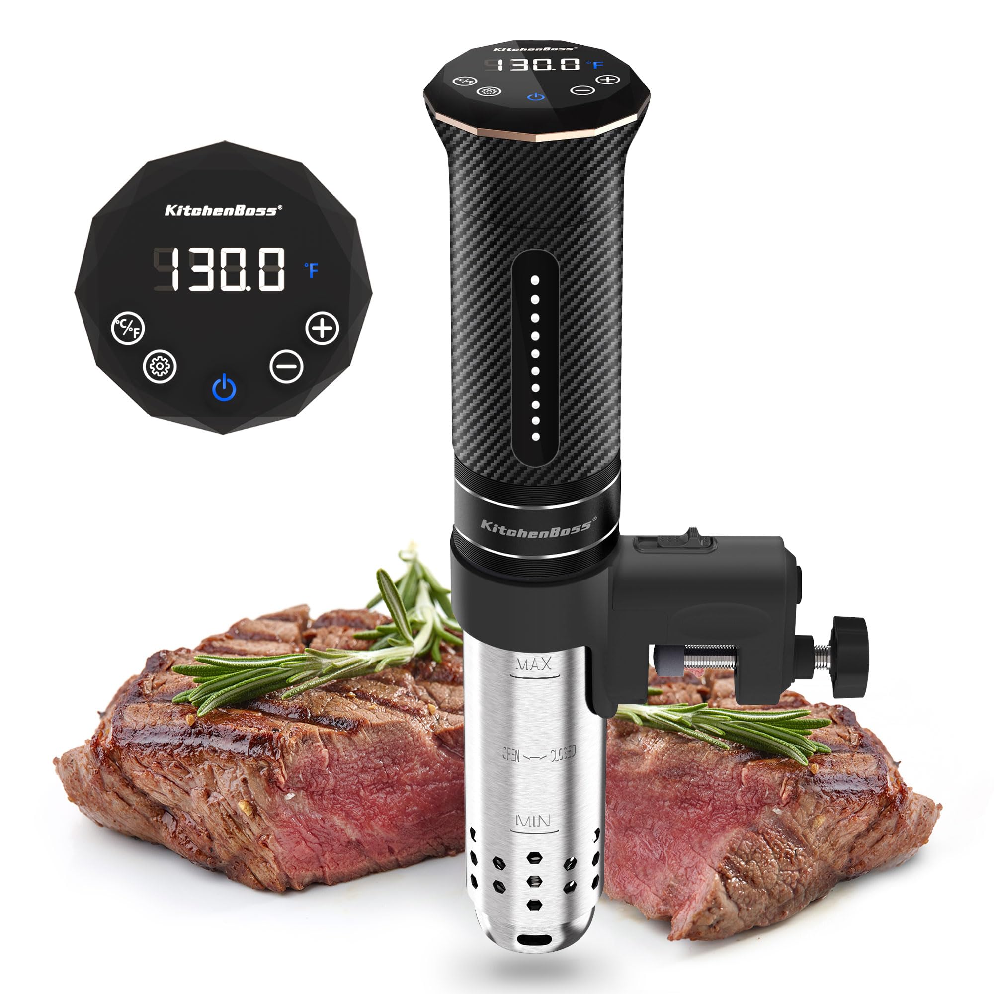 KitchenBoss Sous Vide Precision Cooker - Ultra Quiet 1100W Immersion Circulator with IPX7 Waterproof & Stainless Steel Design (120V) - Perfect for Home Chefs, Meal Prep & Restaurant-Quality Cooking