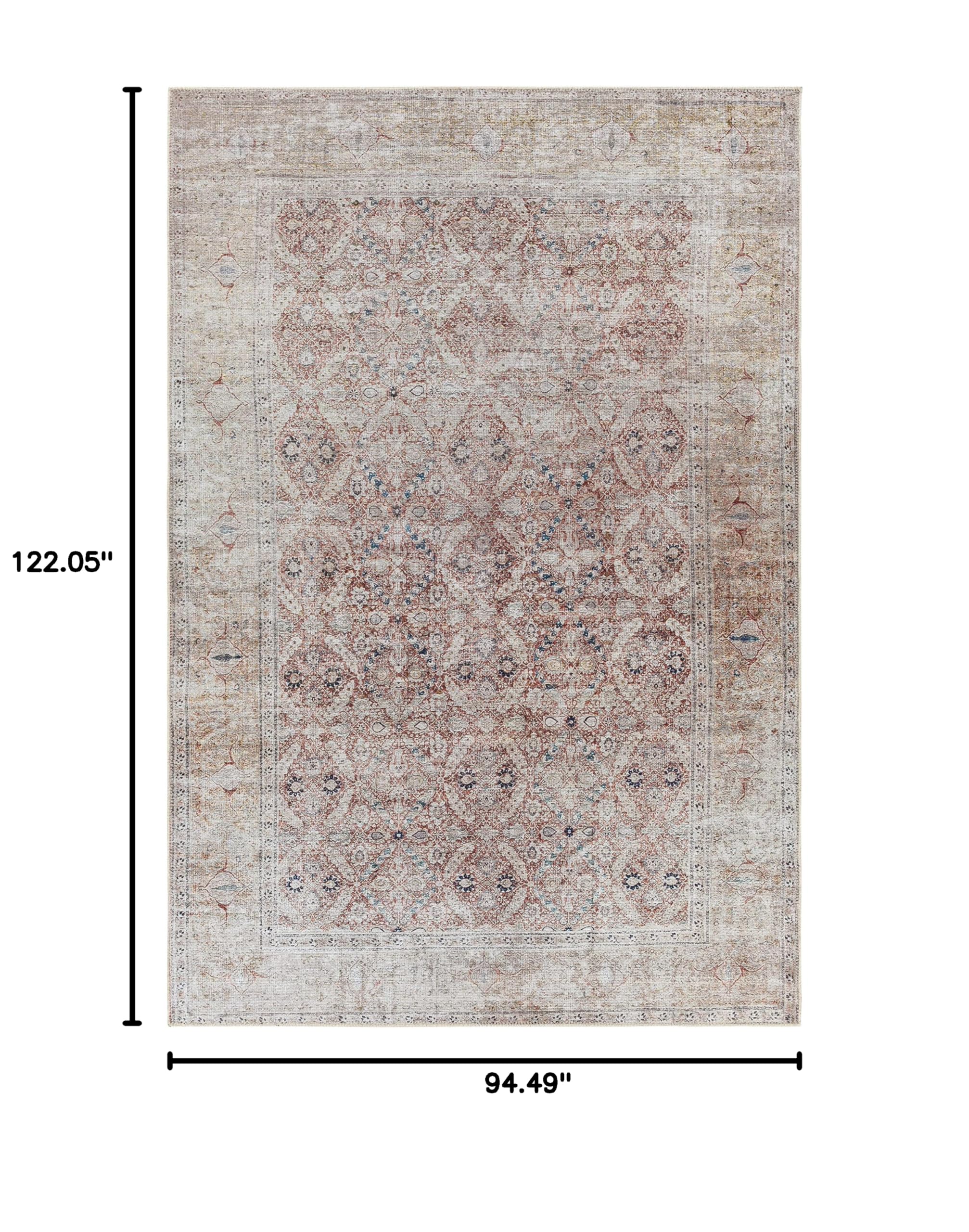 Hauteloom Tapia Washable Area Rug for Living Room & Bedroom - Blue, Gray, Red - 7'10
