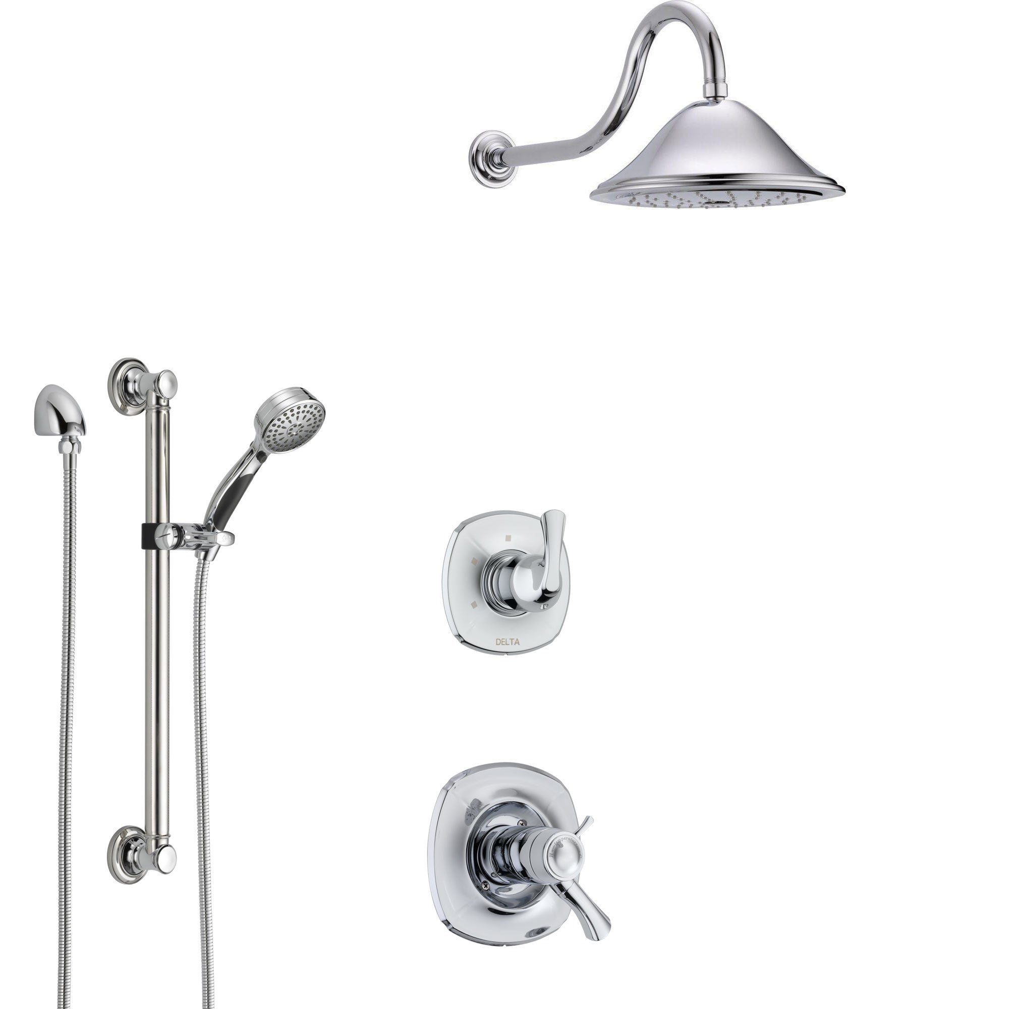 Delta Addison Chrome Finish Shower System - Dual Thermostatic Control Handle, Diverter, Showerhead & Hand Shower with Grab Bar (Model SS17T9213) - Perfect for Modern Bathrooms & Spa-Like Showers