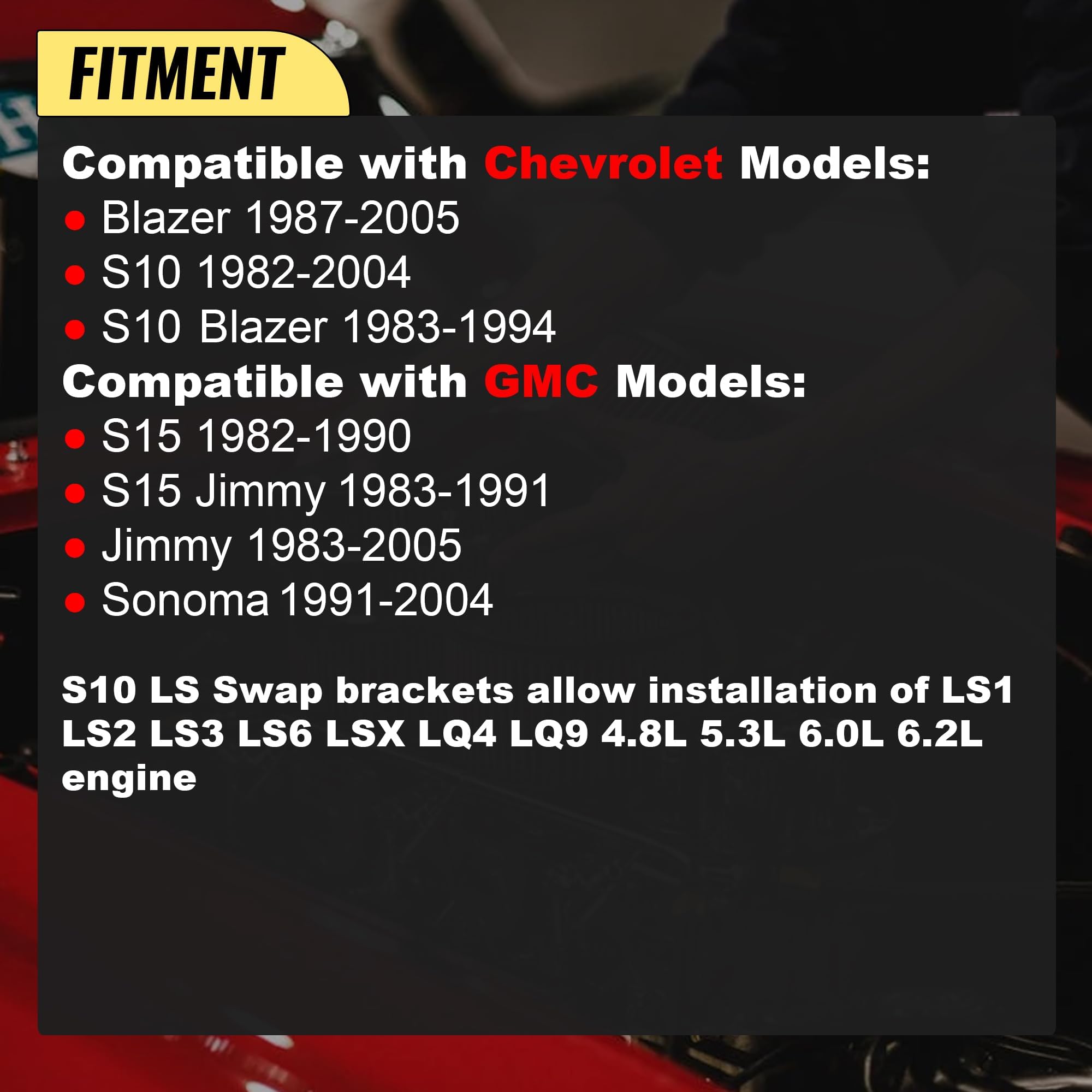 High-Performance Engine Mount Adapter Plates Urethane Swap Kit for Chevrolet Blazer/GMC Sonoma/S10 LSx LS1 LS2 LS (1987-2005) - Durable Replacement for 14005KU - Perfect for LS Engine Swaps & Off-Road Upgrades