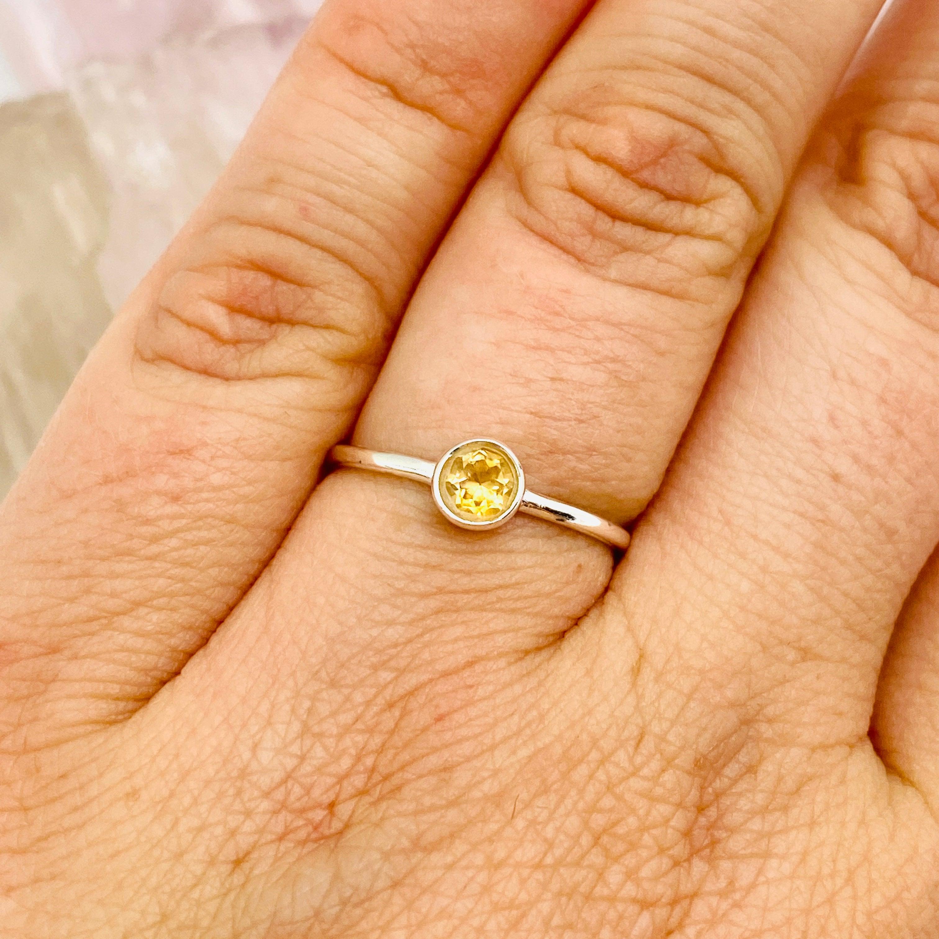 Natural Citrine Round Faceted 925 Sterling Silver Band Ring for Women - Elegant Gemstone Jewelry Gift for Birthday, Anniversary & Everyday Wear