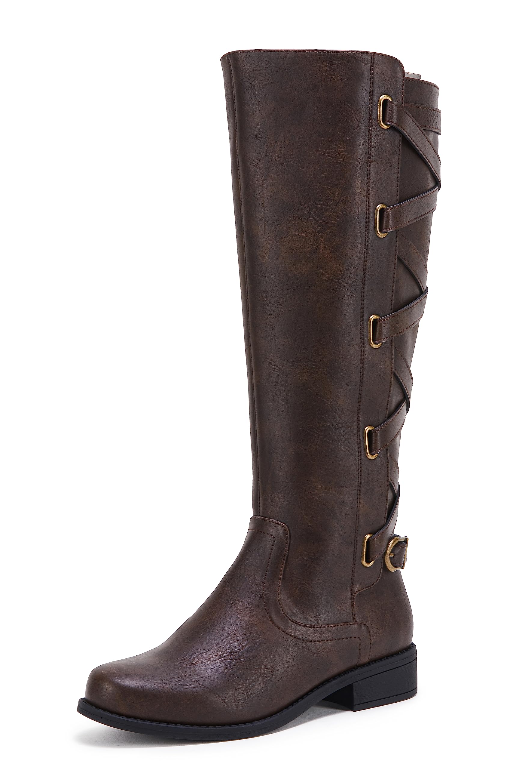Coutgo Women's Knee High Lace Up Boots - Motorcycle Riding Flat Heel Strappy Combat Boots for Winter | Stylish & Comfortable for Riding, Walking & Casual Outfits