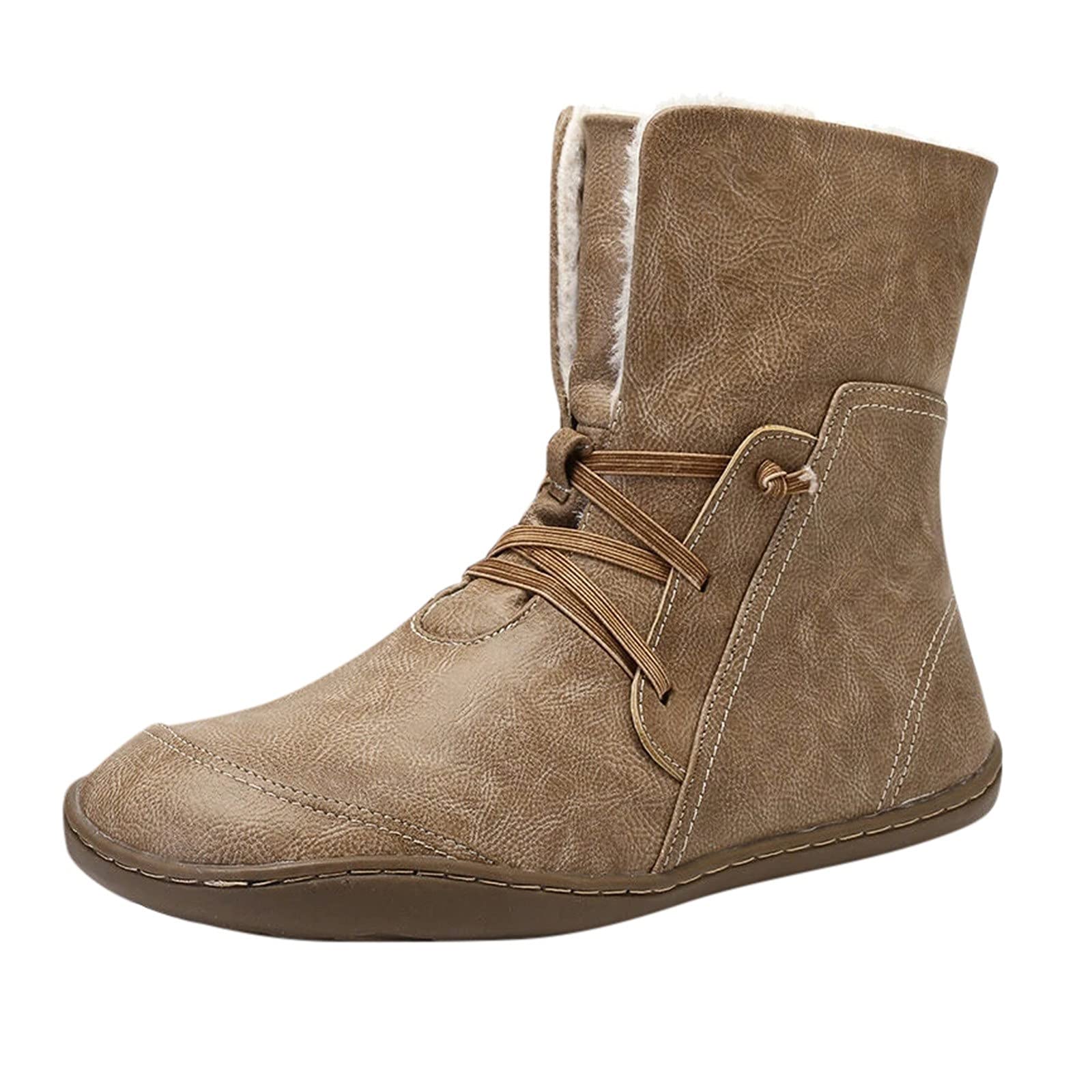 YUHAOTIN Women's Pointed-Toe Sneakers - Warm Winter Booties with Arch Support | Comfortable Flat Lace-Up Shoes for Wide Feet | Perfect for Running, Walking & Casual Wear