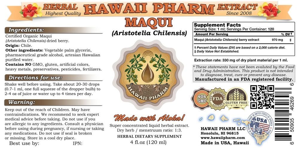 Organic Maqui Berry Liquid Extract (Aristotelia chilensis) - 4x4 oz Tincture Supplement by HawaiiPharm | Antioxidant-Rich Superfood for Immune Support & Energy Boost | Perfect for Smoothies, Juices & Wellness Drinks