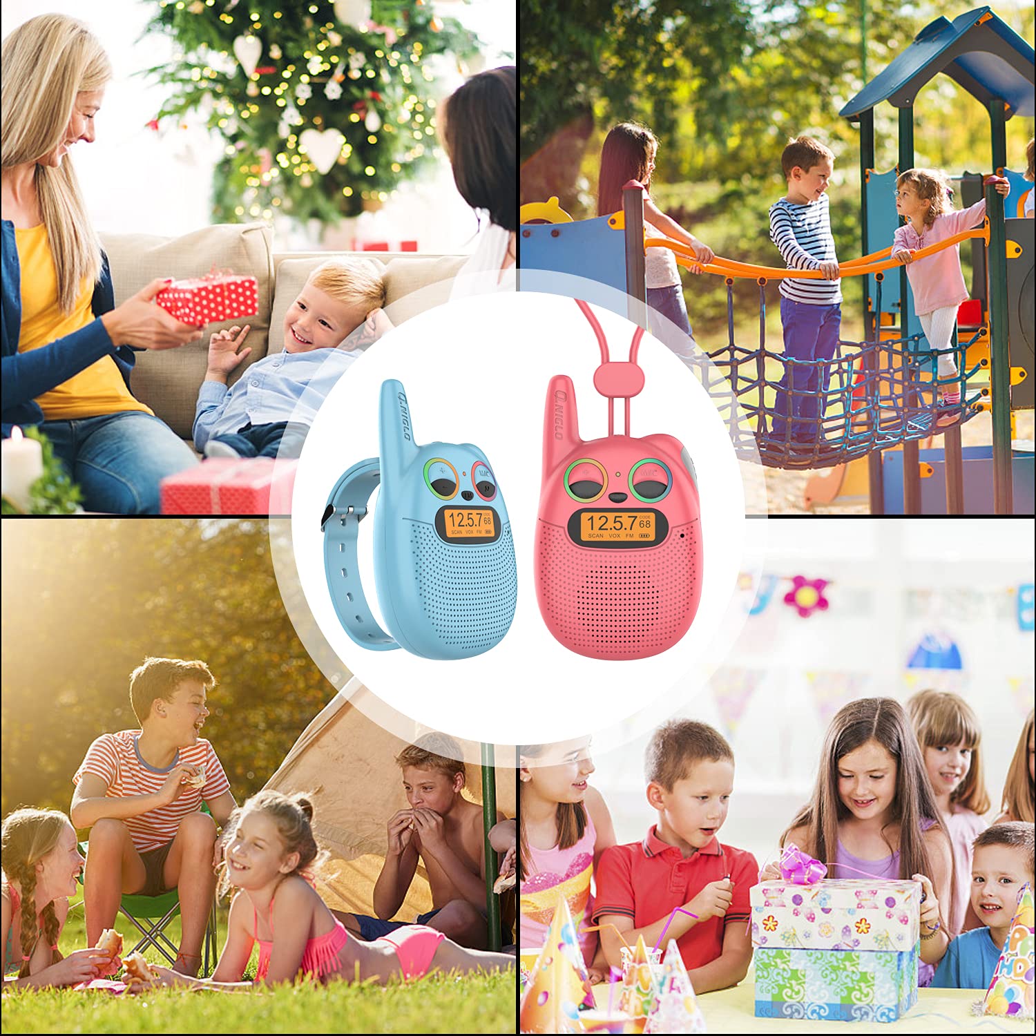 Qniglo Rechargeable Walkie Talkies for Kids Ages 3-12 - Best Christmas & Birthday Gifts for Boys & Girls - Kids Two-Way Radios with FM Radio - Perfect for Outdoor Adventures, Camping, Hiking & Backyard Games