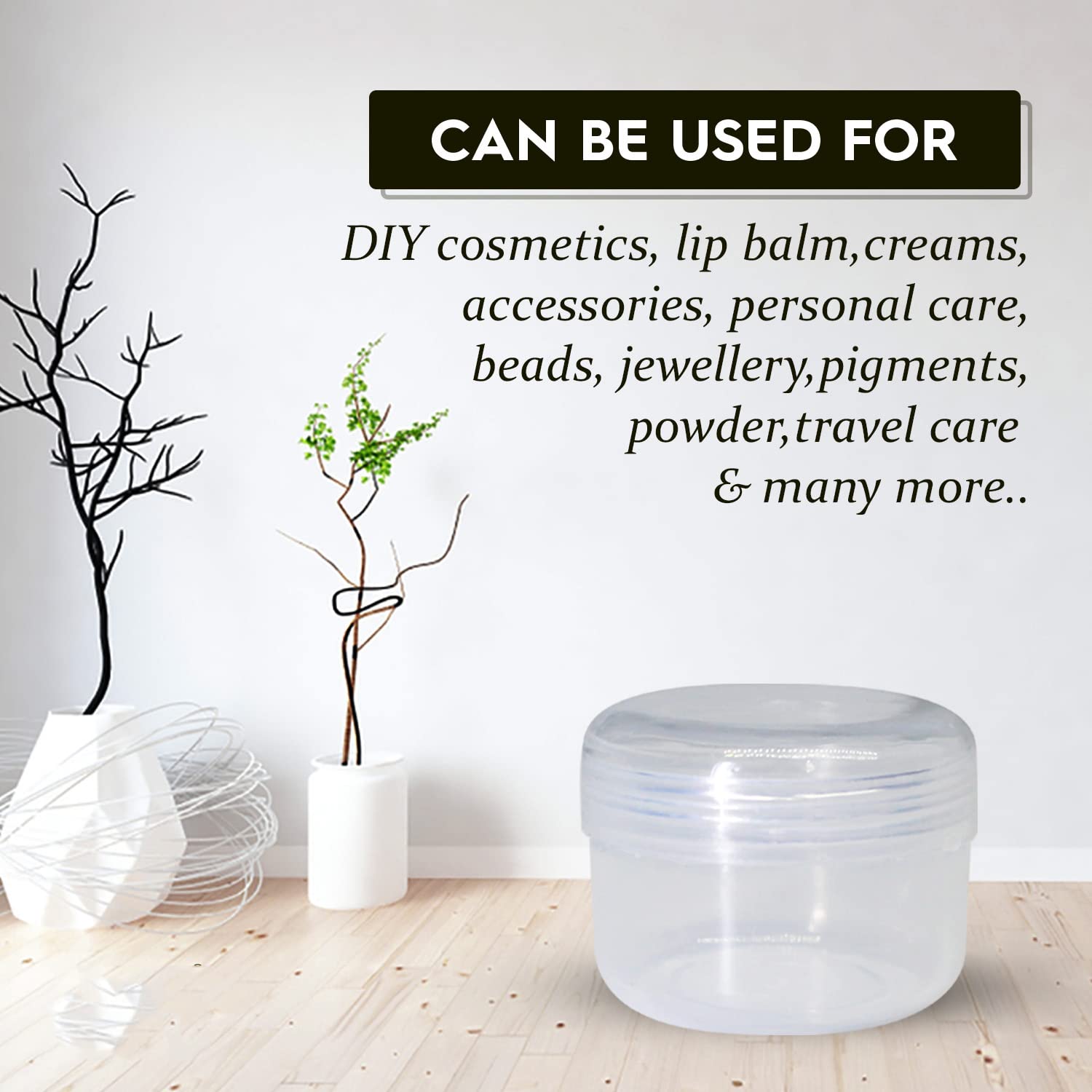 NSB Herbals 10g Clear Empty Cosmetic Jars - 12 Pack for Eyeshadow, Makeup, Face Cream, Lip Balm Storage | Perfect for Jewelry, Watch Parts & Beads Organizer | Travel-Friendly Small Containers