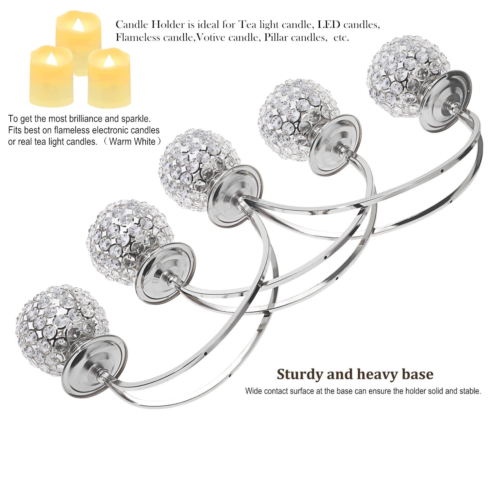 Large 5-Arm Silver Crystal Beaded Candelabra - Elegant Tea Light Candle Holder for Weddings, Dining Tables & Christmas Decor | Perfect Centerpiece for Home, Party & Holiday Decorations