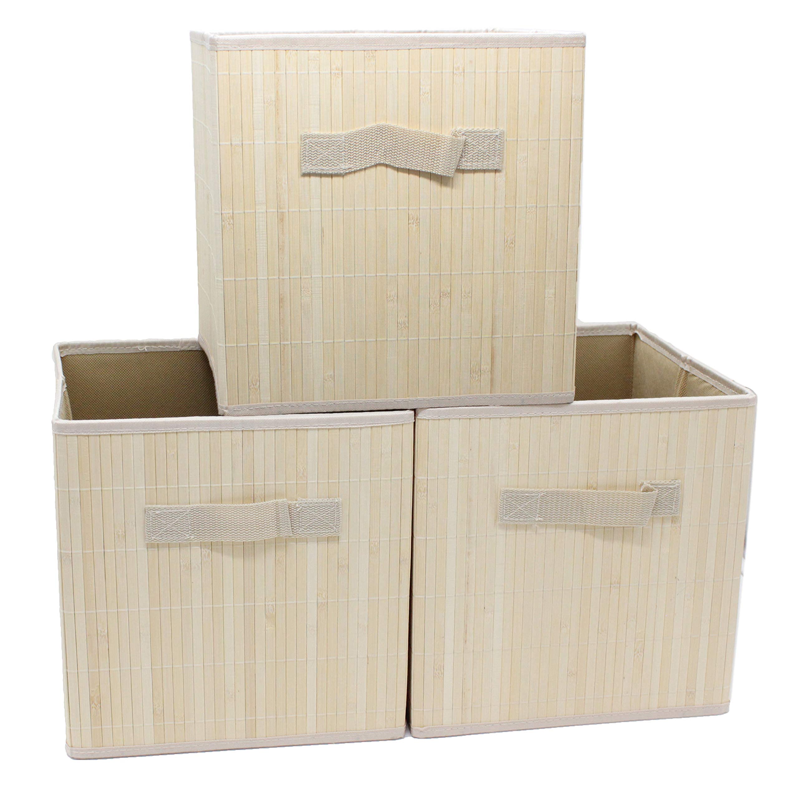Natural Bamboo Foldable Storage Cubes & Bins - 3 Pack Organizer for Closet, Shelves & Home Organization | Eco-Friendly Storage Solution for Bedroom, Kids Room & Office
