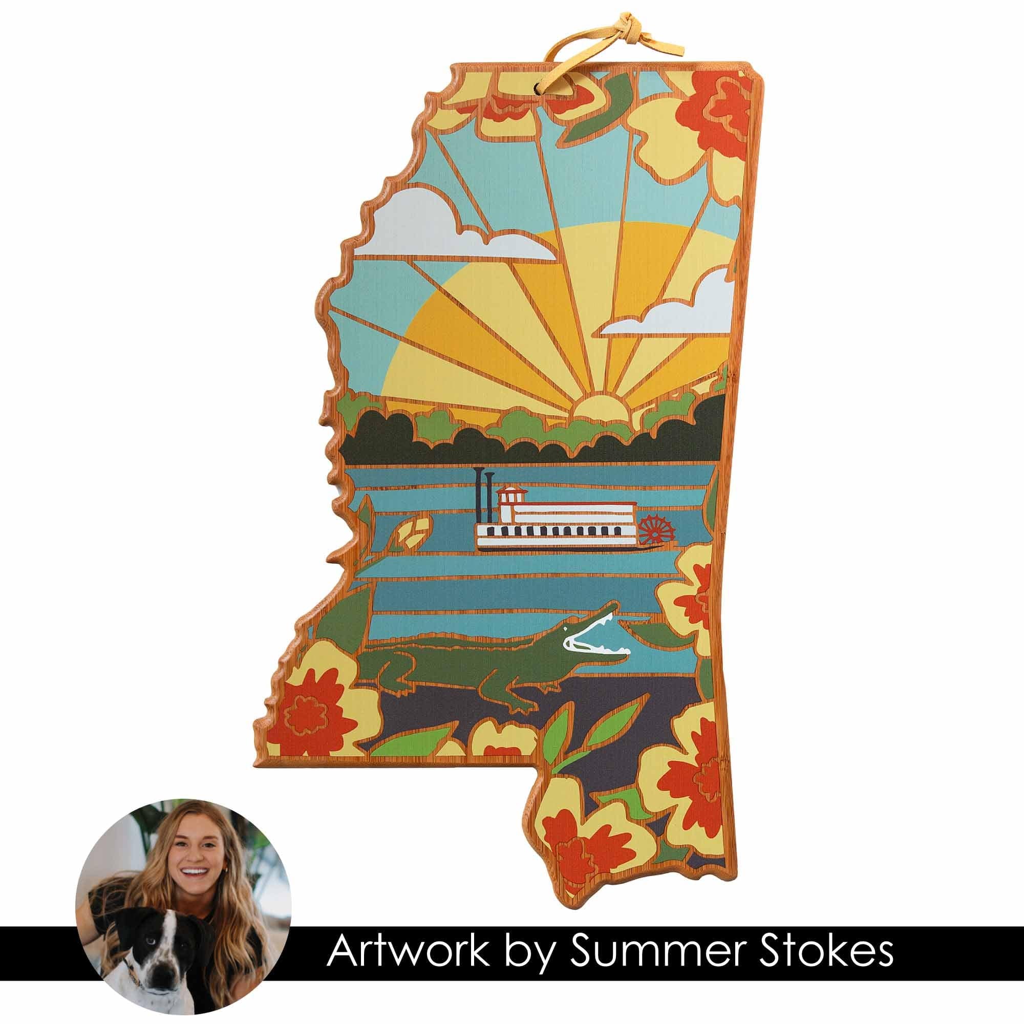 Handcrafted Mississippi Wooden Cutting Board with Summer Stokes Artwork - Perfect for Kitchen Prep, Charcuterie Boards & Home Decor