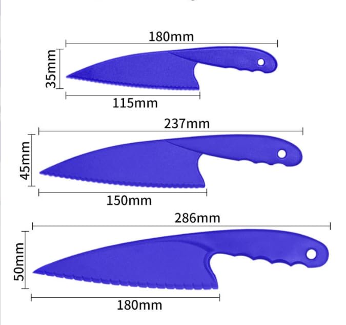 **ASEANAO Plastic Kitchen Knives Set - 3-Piece Chef Knives for Fruits, Bread, Cakes, Salads & Lettuce - Safe & Durable (Blue) - Perfect for Home Cooking, Picnics & Kids' Meals**