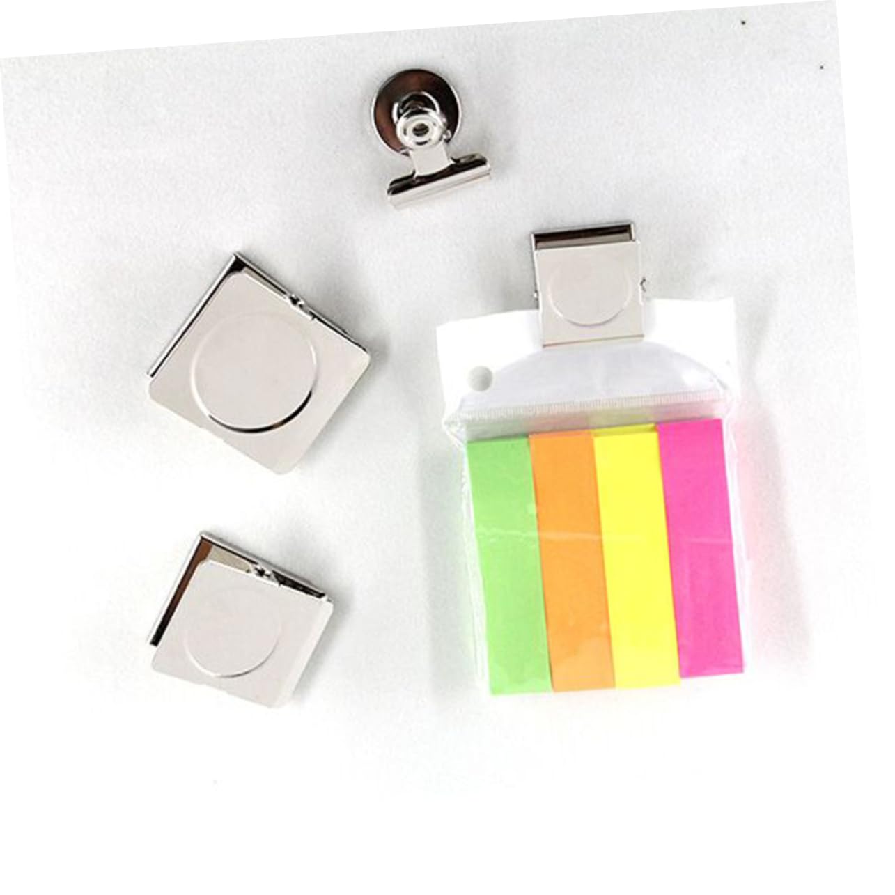 STOBOK 12pcs Stainless Steel Square Clips - Strong Metal Fridge Magnets for Office, Kitchen & Home Organization - Perfect for Photos, Notes & Recipes