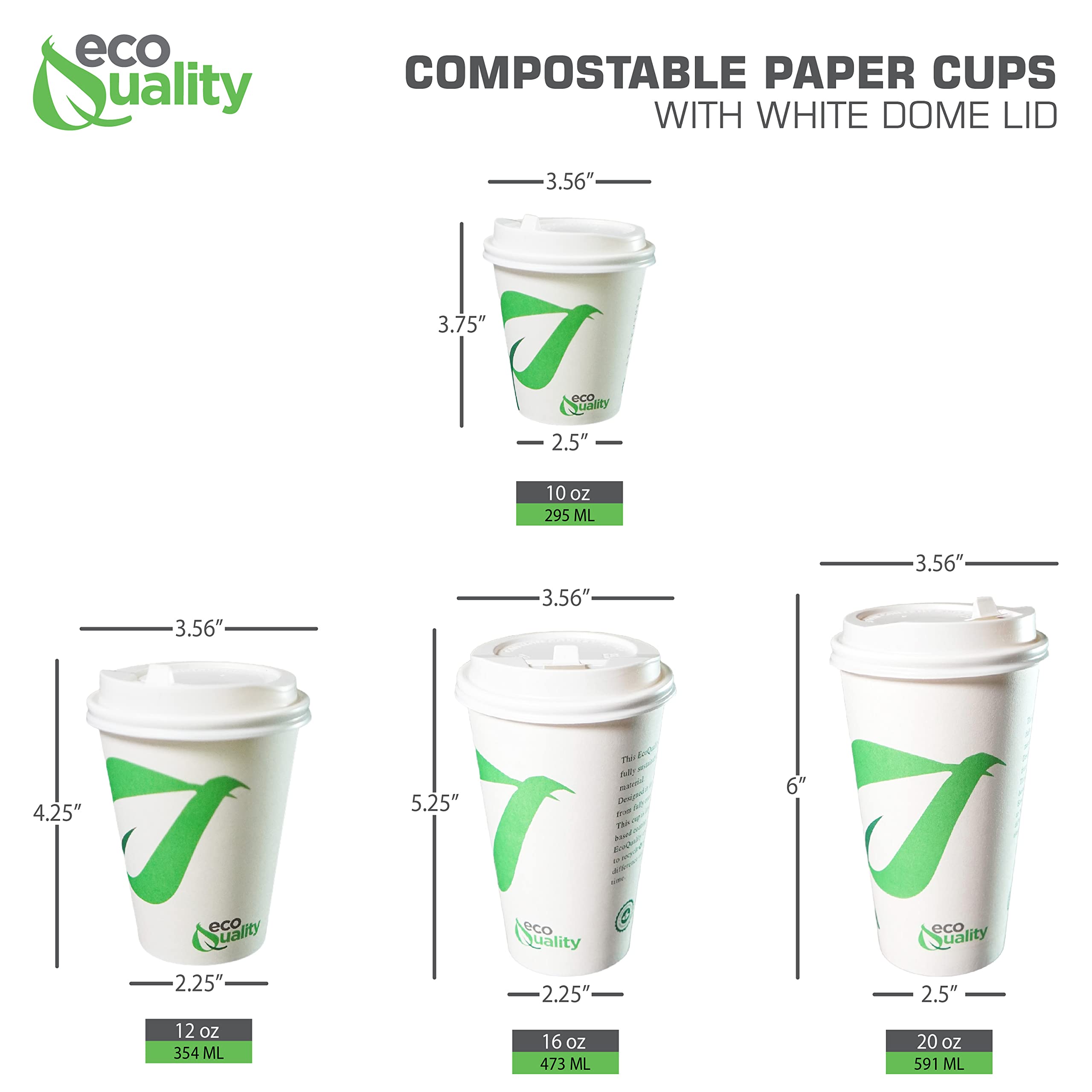 12 oz Compostable Paper Coffee Cups with White Dome Lids - 400 Pack Biodegradable PLA Lined Hot/Cold Drink Cups - Eco-Friendly Disposable Cups for Coffee Shops, Offices & Parties