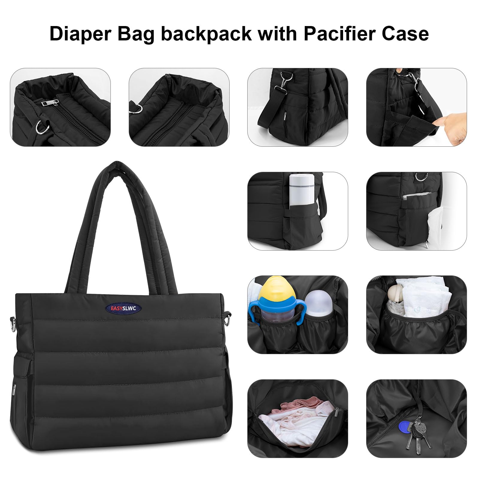 Stylish Diaper Bag Tote with Silicone Pacifier Case - Large Crossbody Hospital & Travel Mommy Bag for Baby Essentials | Perfect for Moms On-The-Go, Park Outings & Family Vacations