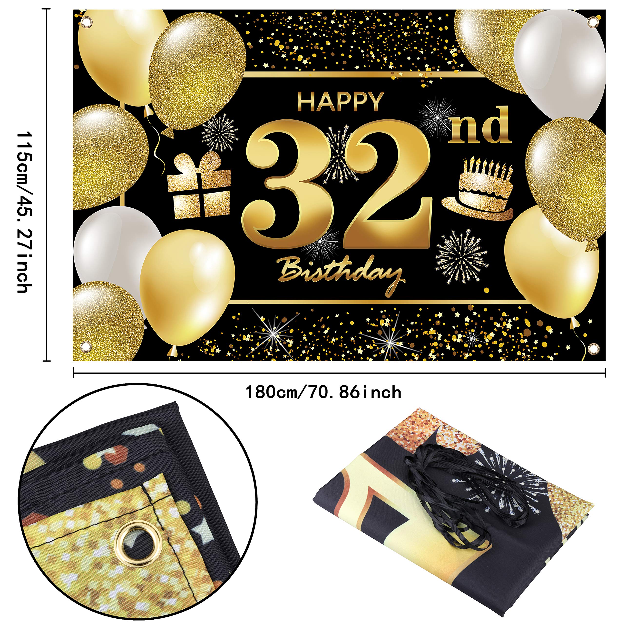 32nd Happy Birthday Banner - Premium Birthday Decorations for Men, Party Supplies & Backdrop - Perfect for Indoor & Outdoor Celebrations, Photo Booths & Themed Parties