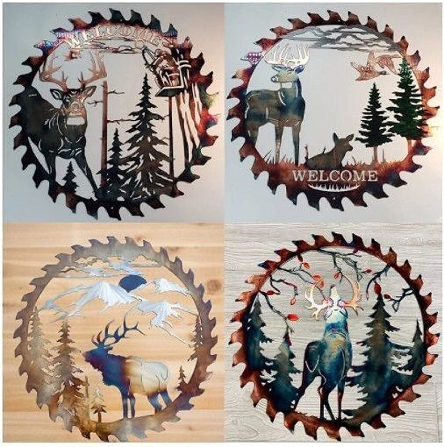 Metal Elk Wall Art Decor - Handcrafted Saw Blade Elk Sculpture for Home & Office - Rustic Western Decor for Living Room, Bedroom, Bathroom - Perfect for Cabin, Lodge & Ranch Style Interior Design