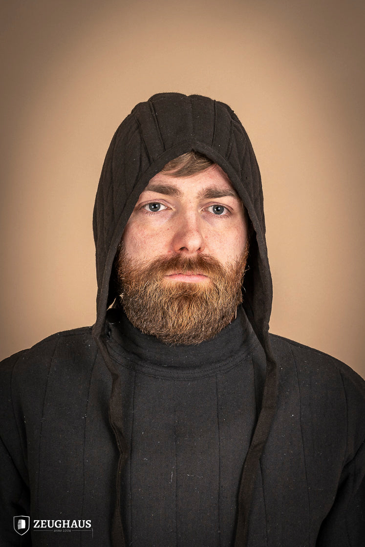 Medieval Padded Coif Black - Historical Armor Head Protection for LARP, Reenactment & Cosplay