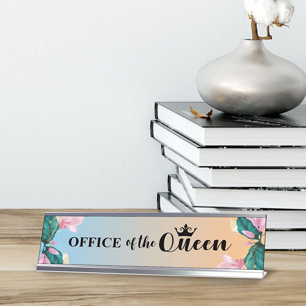 Floral Designer Series Desk Sign Nameplate - 2 x 8 Inch Office Name Plate for Queen's Office, Reception Desk & Professional Workspace Decor