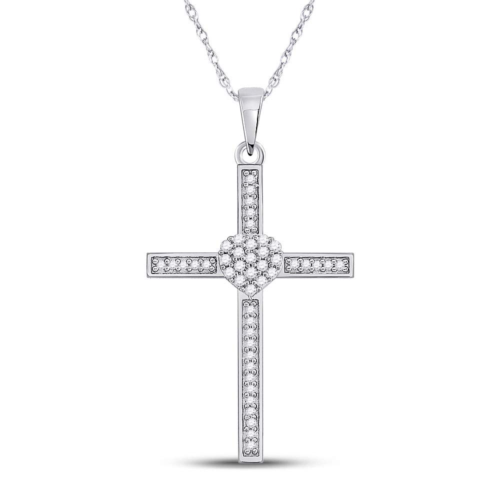 10K White Gold Women's Round Diamond Heart Cross Pendant Necklace - 1/5 CTTW - Perfect for Valentine's Day Gifts, Anniversary Presents & Everyday Elegance