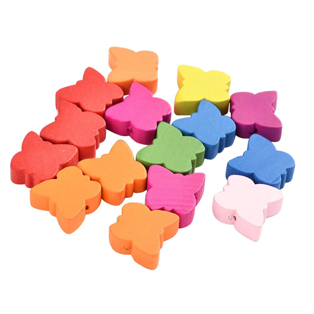 50pcs Mixed Color Butterfly Wood Beads for DIY Jewelry Making - 16x16x6mm Animal Beads Bracelet Spacers - Perfect for Handmade Necklaces, Earrings & Craft Projects