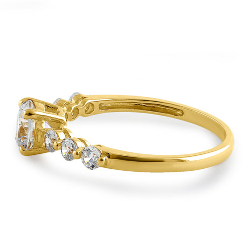 14K Solid Yellow Gold Regal Round Cubic Zirconia Ring for Women - Elegant Gift for Anniversary, Wedding, or Special Occasion