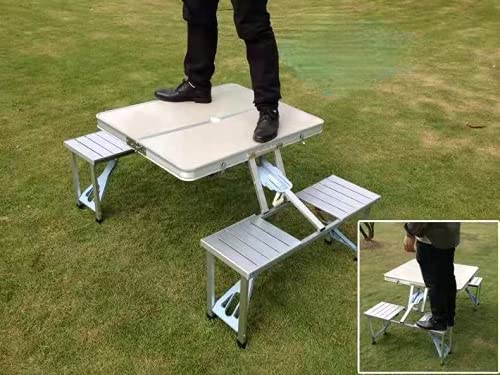 Foldable Picnic Table with 4 Chairs & Umbrella Hole - Portable Outdoor Dining Set for Camping, Beach, Backyard & Tailgating - Compact Suitcase Design for Easy Travel Storage