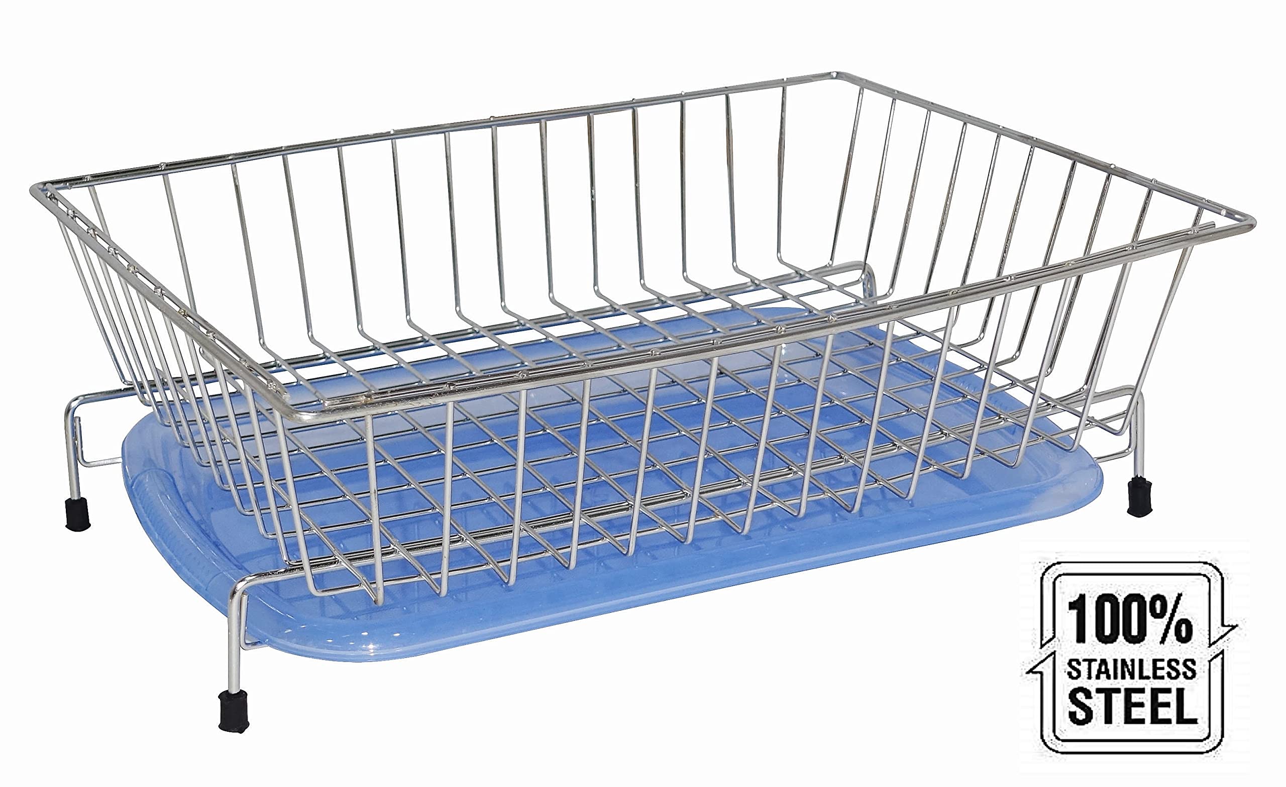 Amol® Premium Stainless Steel Kitchen Basket with Drain Tray - Dish Drainer & Utensil Organizer | Rustproof Kitchen Drying Rack for Sink Counter | Perfect for Dishwashing, Drying, and Kitchen Storage (Silver)