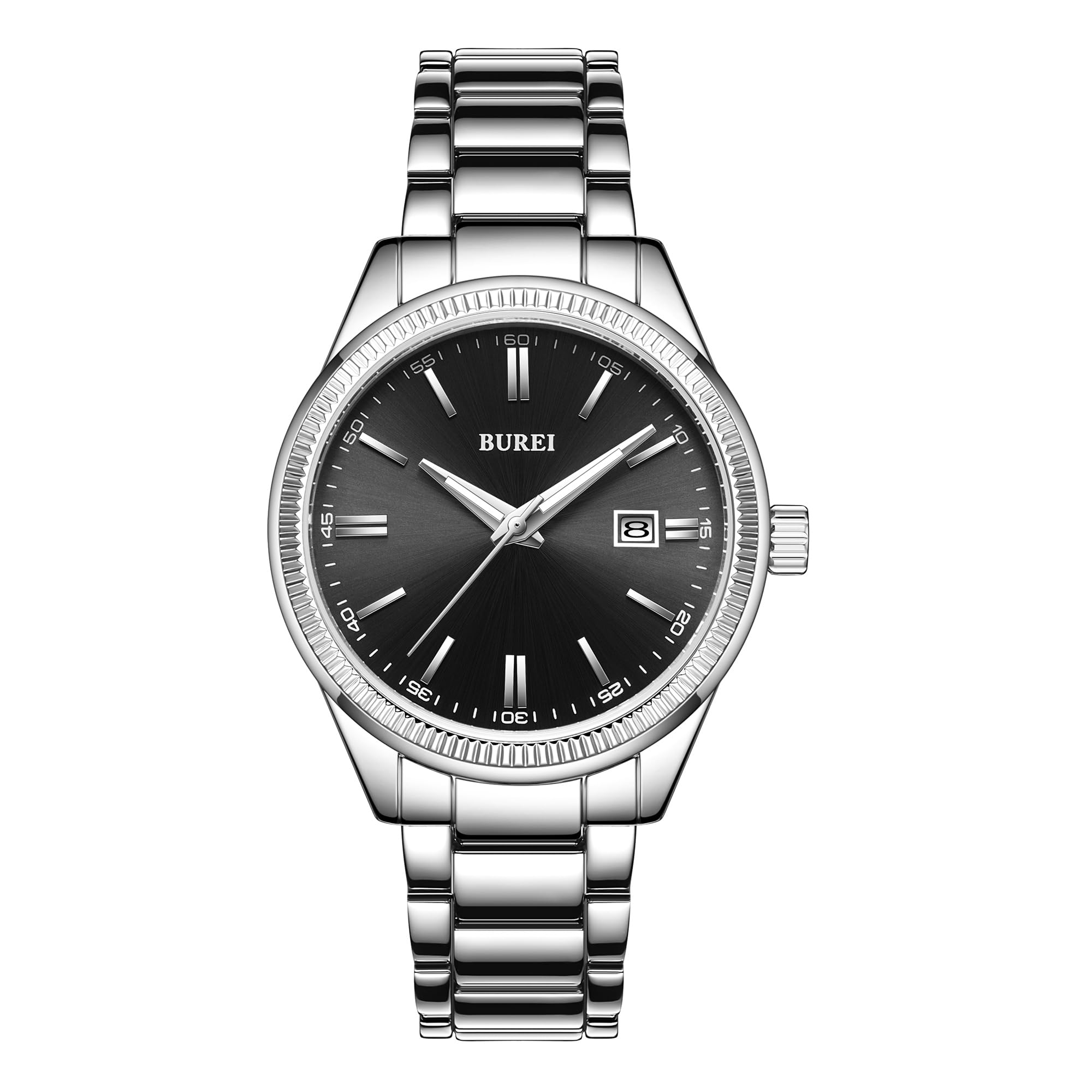 BUREI Men's Fashion Business Watch - Silver Analog Stainless Steel Quartz Waterproof Wristwatch for Men | Perfect Gift for Him | Ideal for Office, Formal Events & Everyday Wear