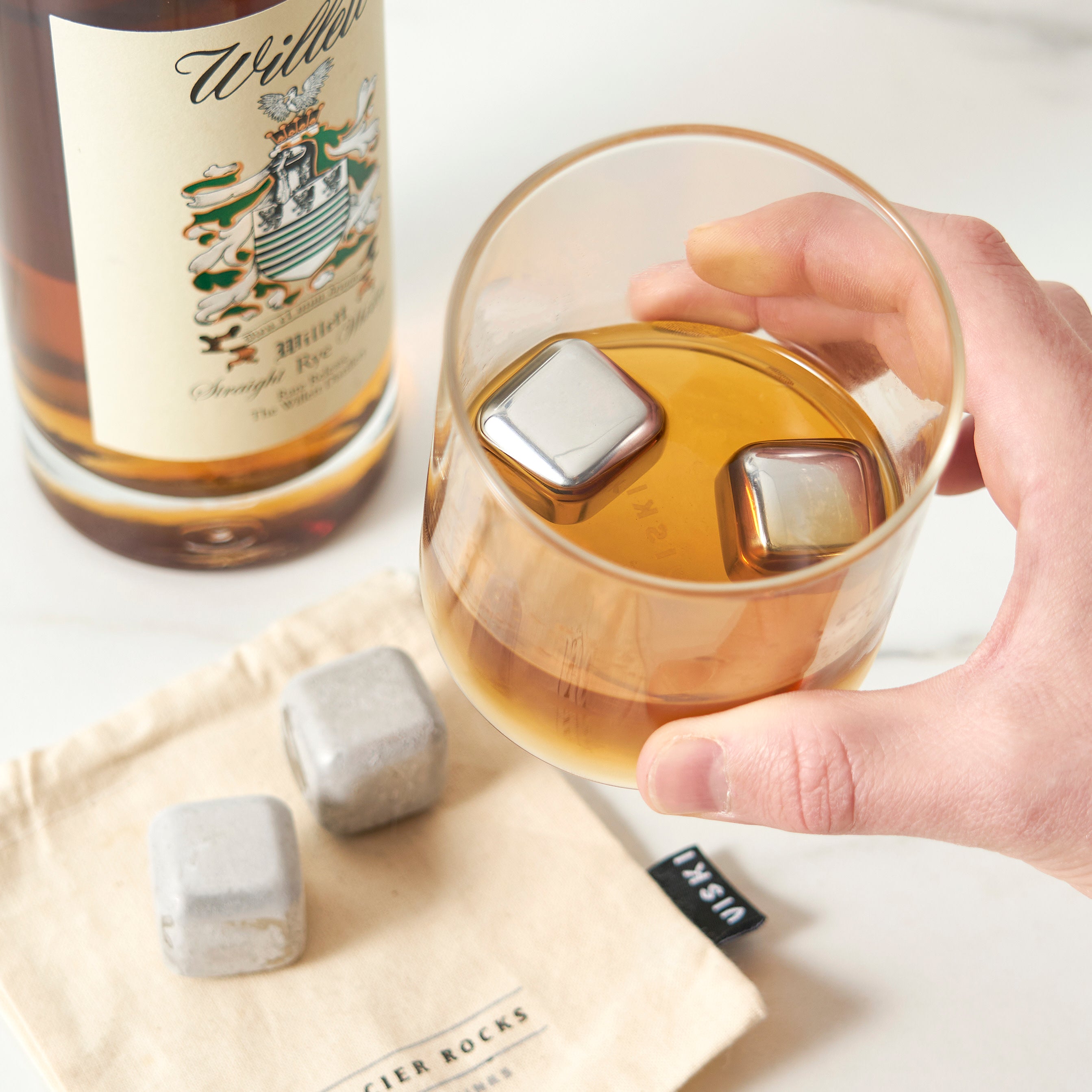 Premium Stainless Steel Ice Cubes Set of 4 - Reusable Whiskey Stones for Chilling Scotch, Bourbon & Cocktails - Perfect for Home Bars, Gifts & Parties