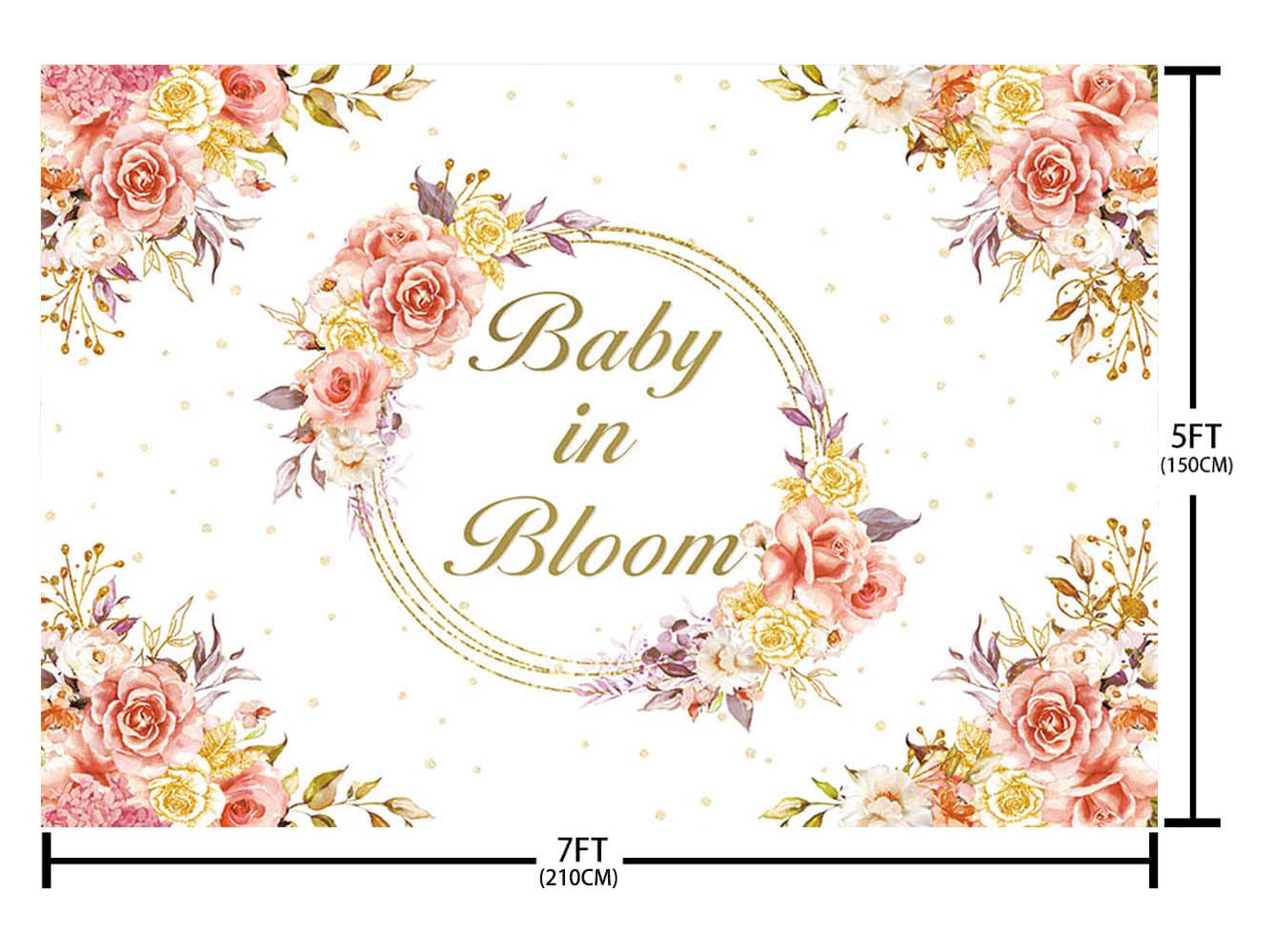 7x5ft Floral Baby Shower Backdrop for Girls - Pink Flower Photography Background, Party Decorations, Cake Table Banner & Photo Booth Props - Perfect for Baby Showers, Birthday Parties, and Studio Photography