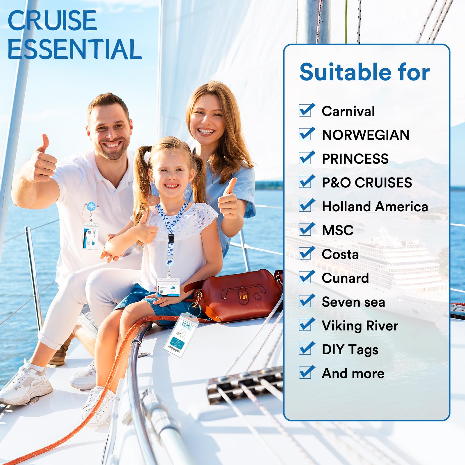 8 Pack Cruise Lanyards with Retractable Badge Reel - Waterproof ID Card Holders for Cruise Ships & Travel