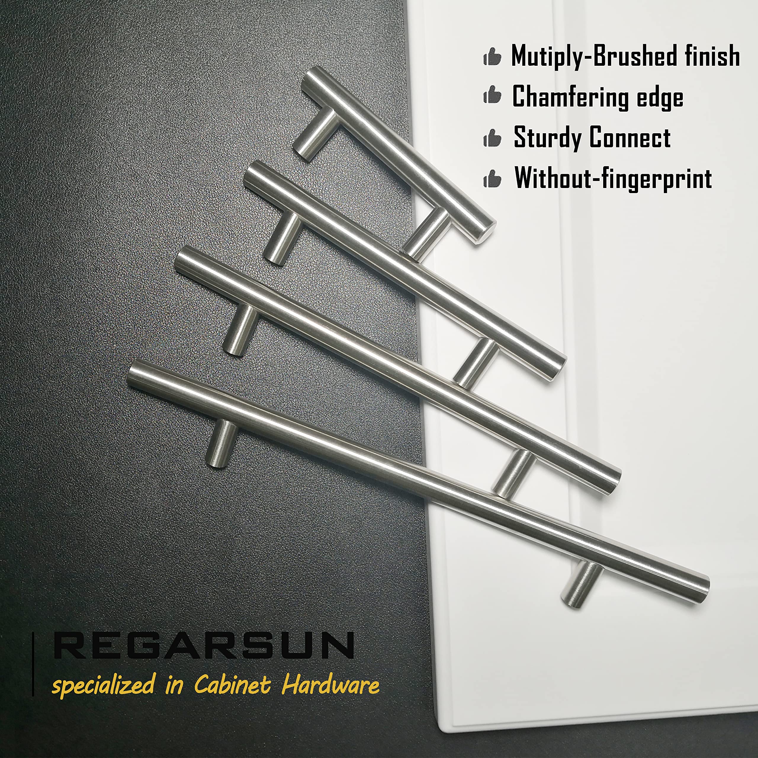 REGARSUN 24 Pack 3-5 Inch Brushed Nickel Cabinet Handles for Kitchen & Dresser - Stainless Steel Drawer Pulls for Home Upgrade