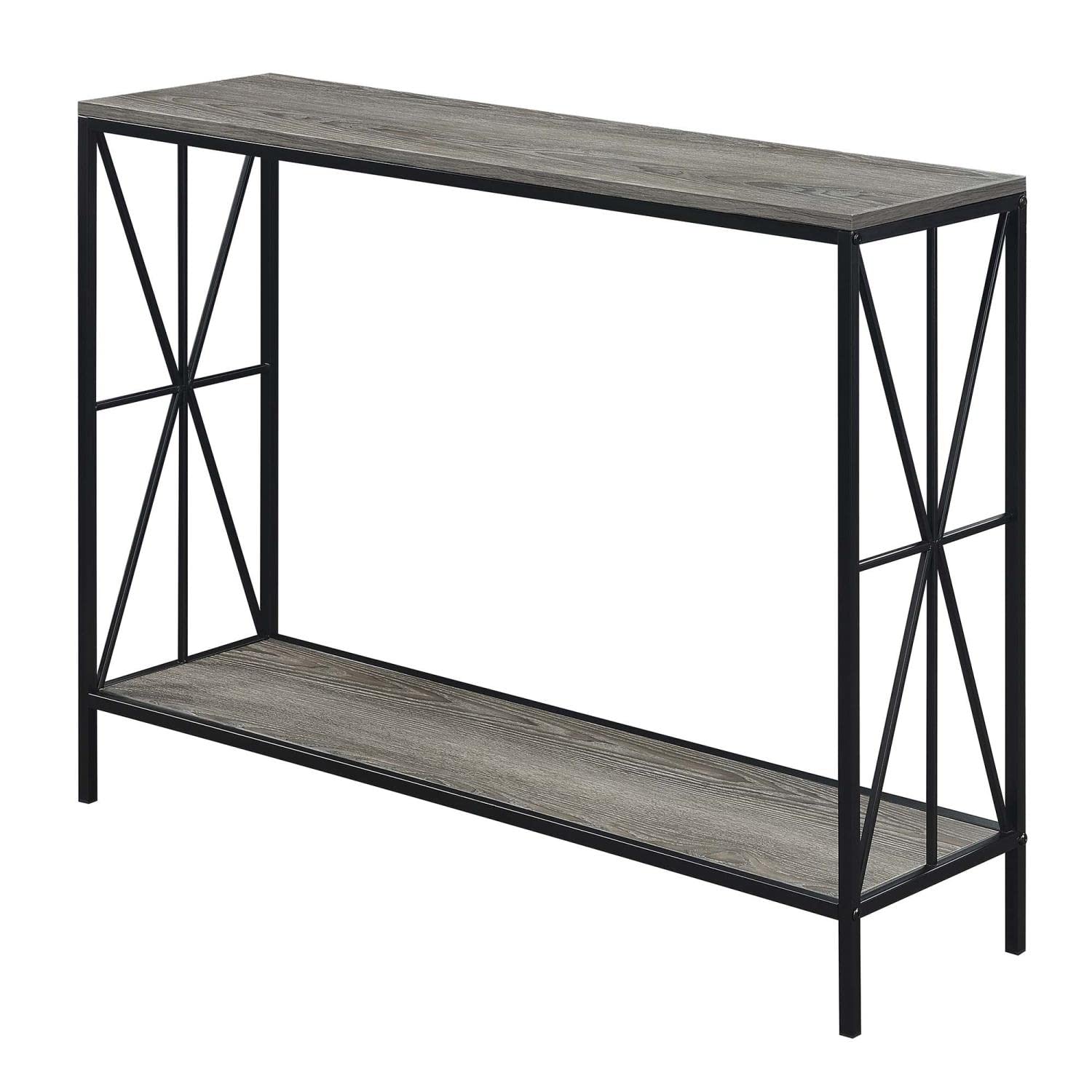 Convenience Concepts Tucson Starburst Console Table with Shelf - Weathered Gray & Black - Entryway, Living Room, or Hallway Accent Table