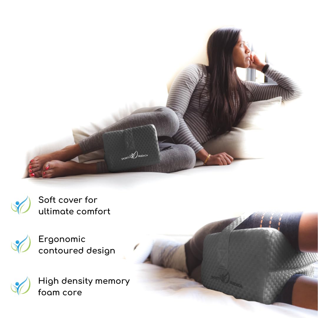 Doctor Developed Memory Foam Knee Pillow for Side Sleepers - Orthopedic Leg & Hip Support Pillow with Adjustable Strap for Sciatica, Back Pain Relief & Spine Alignment - Ideal for Night Sleep, Pregnancy Comfort & Post-Surgery Recovery
