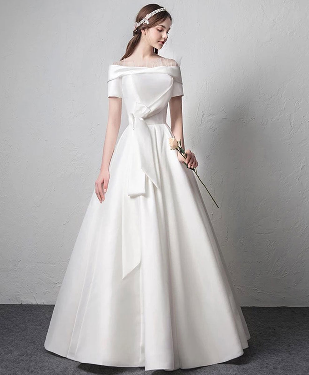 Elegant White Satin Long Prom Dress - Floor Length Evening Gown for Formal Events, Homecoming, and Special Occasions