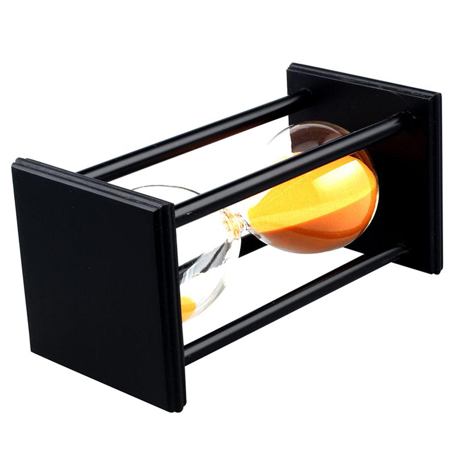 60 Minute Wooden Sand Hourglass Timer - Black Frame with Orange Sand - Unique Home & Office Decor, Meditation Timer, Kitchen Timer, Gift Idea for Men & Women