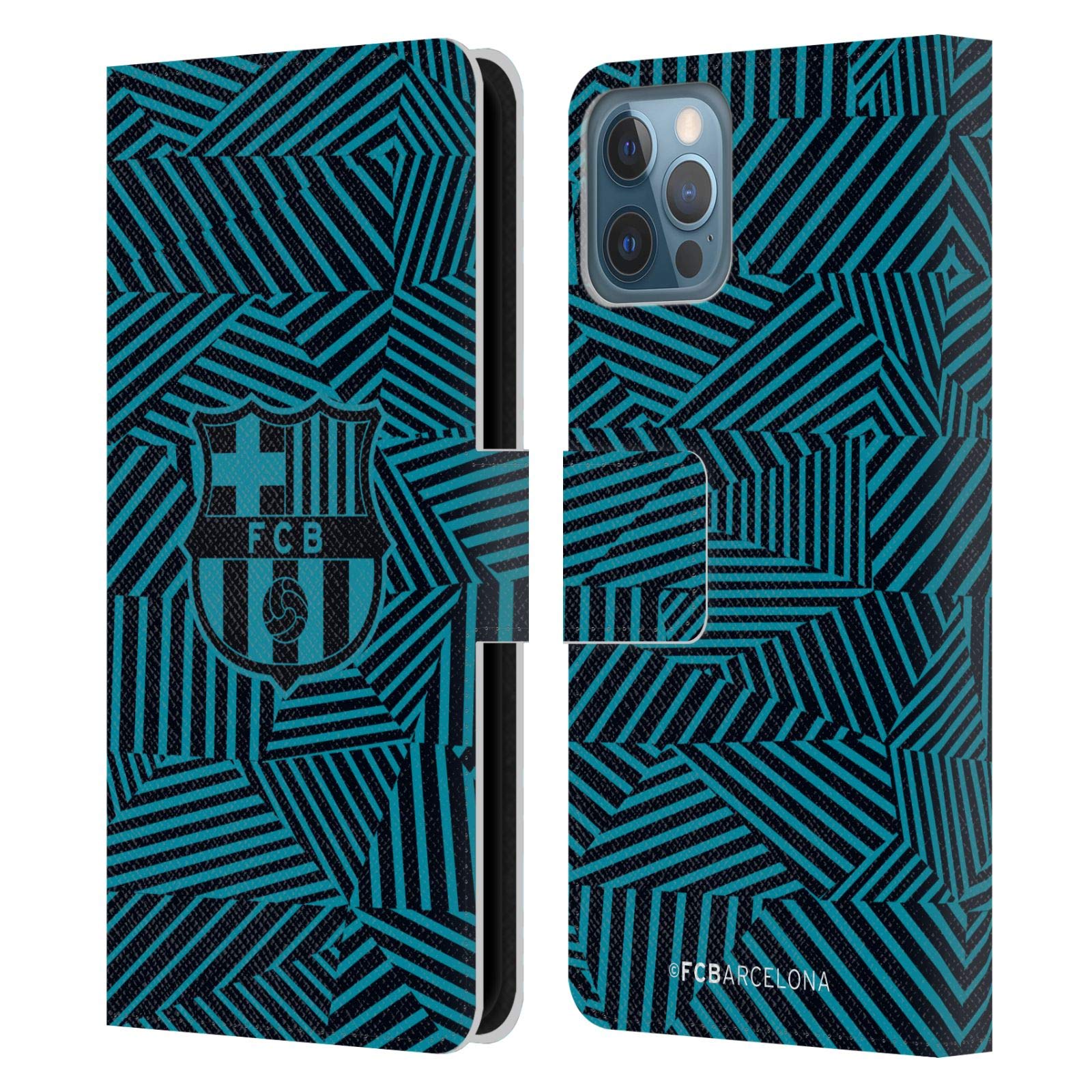 Head Case Designs FC Barcelona Leather Book Wallet Case for iPhone 12/12 Pro - Officially Licensed Black Crest Cover with Card Slots for Daily Use & Travel
