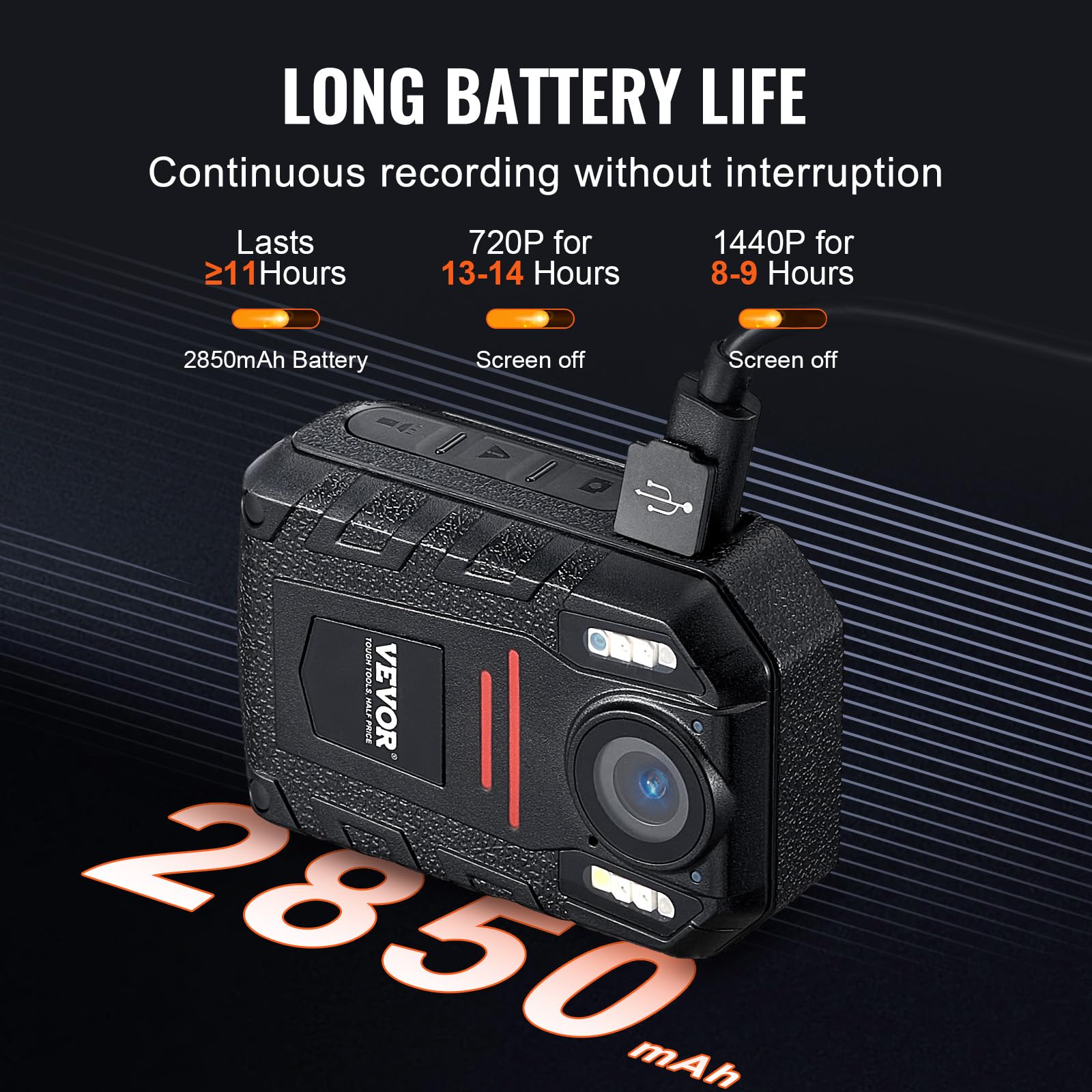 VEVOR 1440P HD Police Body Camera with Night Vision - 64GB Body Cam for Law Enforcement, Audio Video Recording, 2850mAh Battery, 2