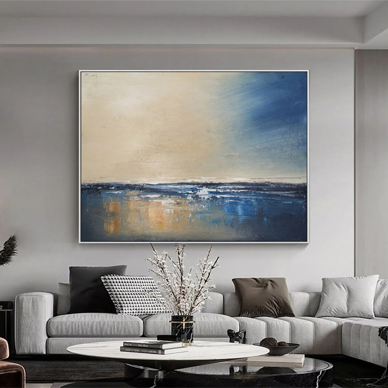 Ocean and Sky Painting #OS178 - Handmade Canvas Wall Art for Home Decor, Office, Living Room, Bedroom | Coastal Landscape Artwork