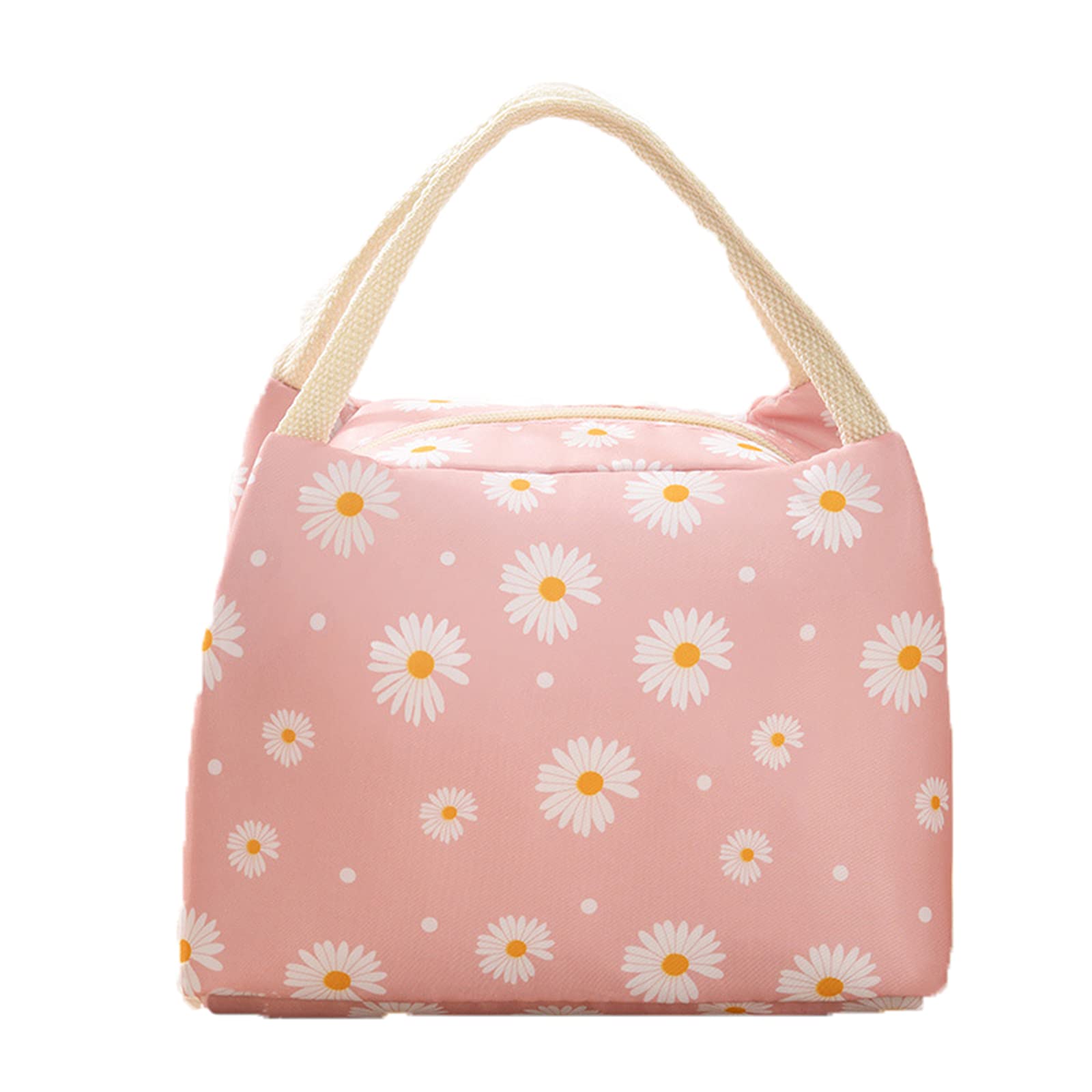 **Insulated Lunch Bag Small Daisy Print - Portable Thermal Lunch Box for Work, School & Picnic - Leakproof & Stylish Pink Lunch Tote for Women & Students**    *(Perfect for Office Meals, Kids' Lunches, Beach Trips & Outdoor Adventures)*