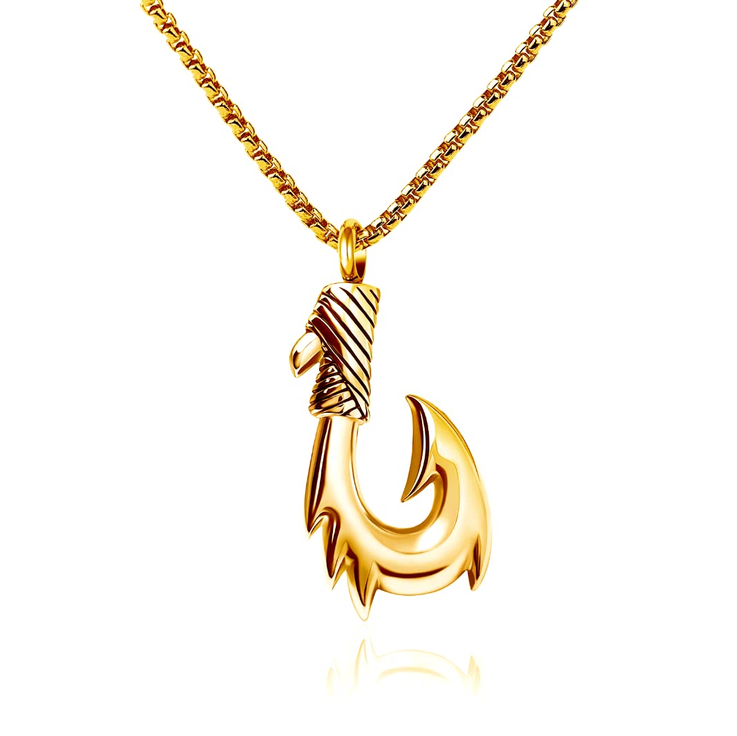 YSAHan Gold Fishing Hook Cremation Jewelry - Memorial Pendant for Ashes - Perfect Gift for Anglers