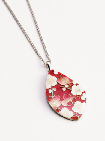 Yusen Shippo Japanese Enamel Pendant Necklace - Red Blossomed Plum Floral Design, Traditional Handcrafted Jewelry for Women, Perfect Gift for Birthday, Anniversary & Special Occasions
