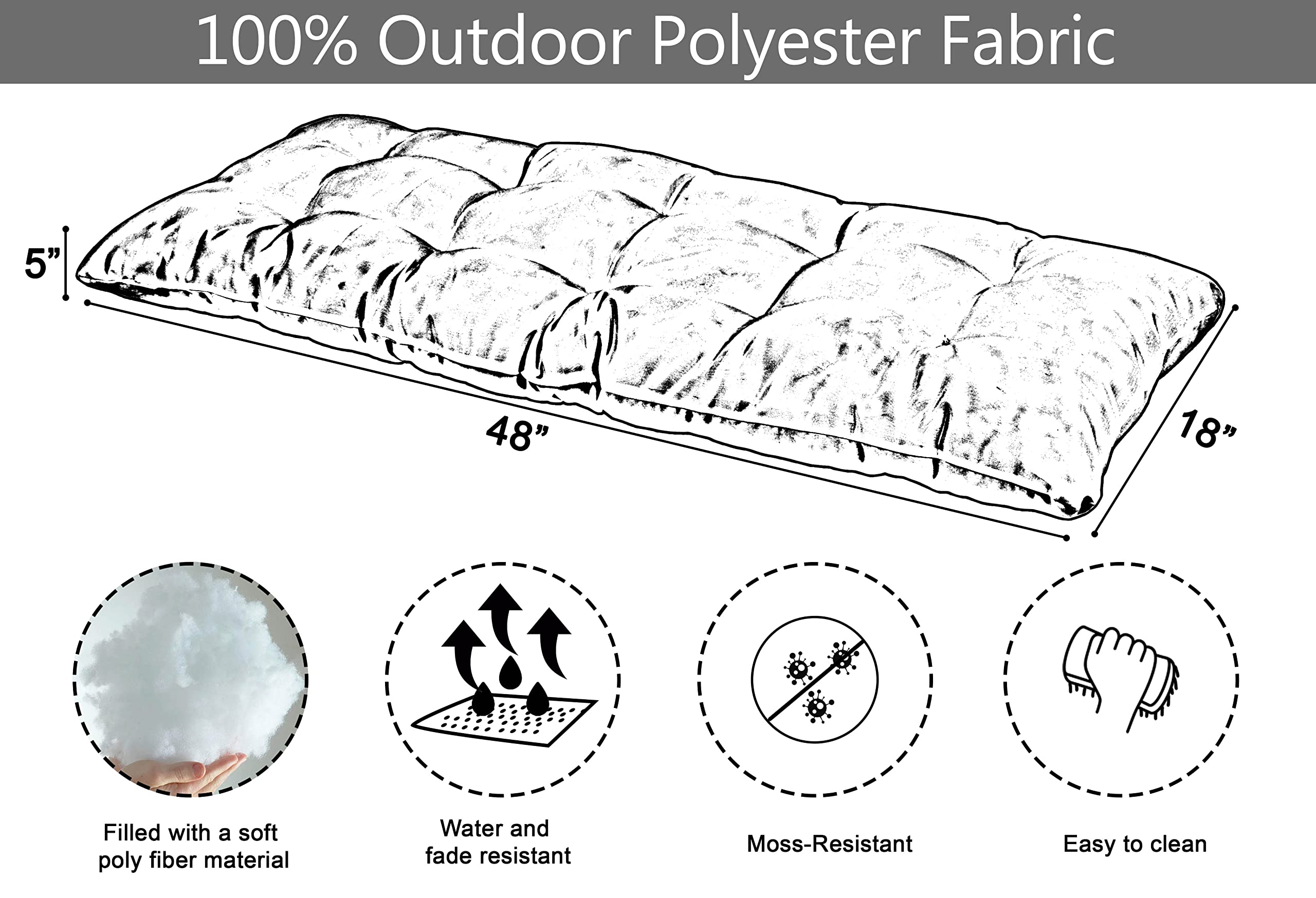 **Waterproof Printed Outdoor Bench Cushion - Tawny Brown Garden Lounger Seat Cover for Patio, Front Porch & Deck - Durable & Weather-Resistant Outdoor Furniture Cushion for Relaxing & Entertaining**