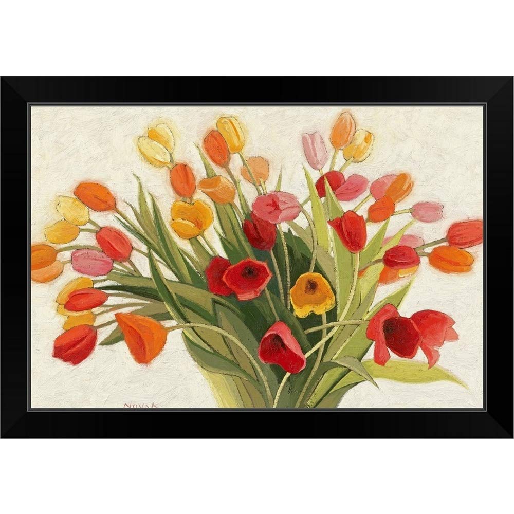 Spring Tulips Black Framed Wall Art Print - Elegant Tulip Flower Painting for Home & Office Decor - Perfect for Living Room, Bedroom, or Gift
